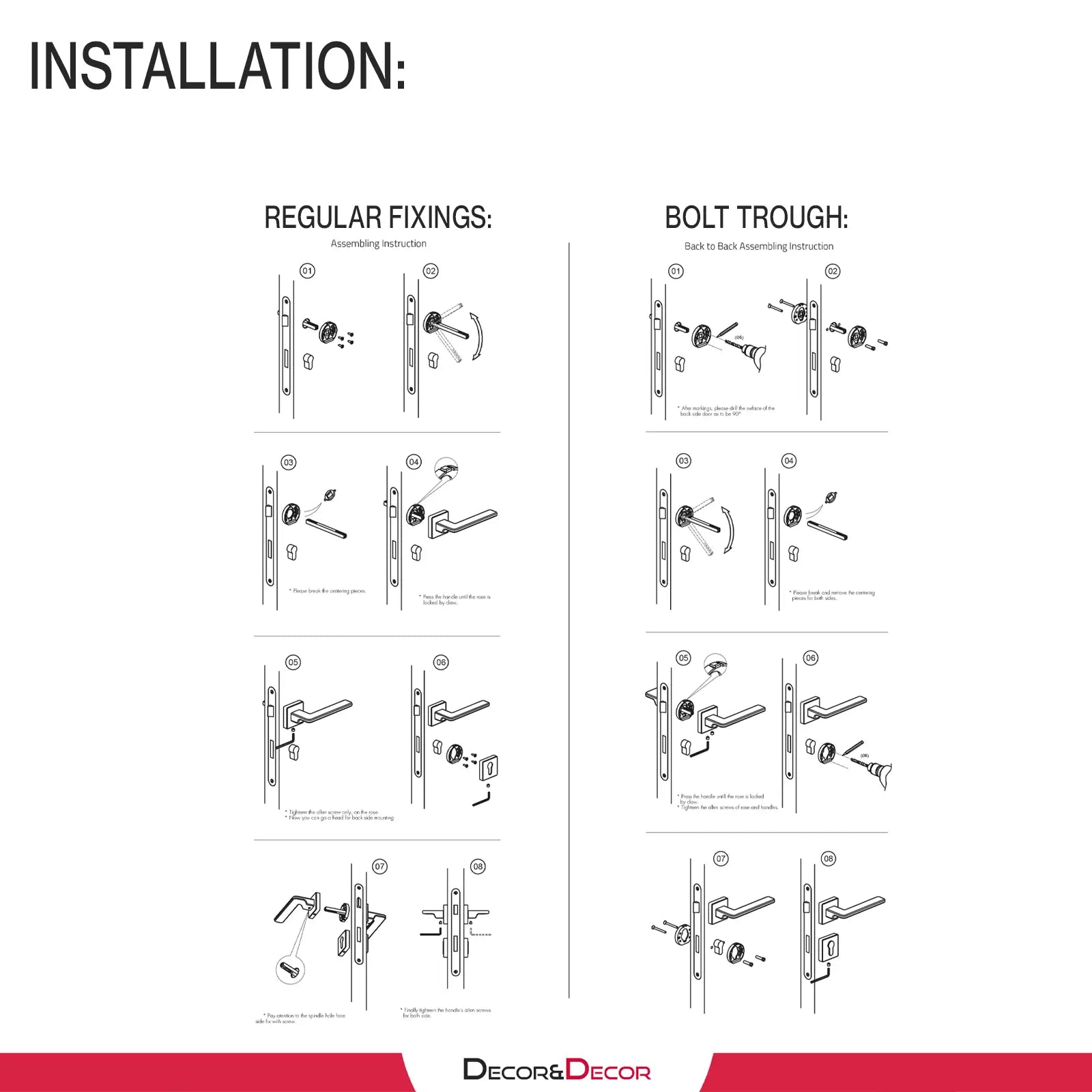 Door handle installation instructions for Pera Antique Brass Bathroom Door Handles kit