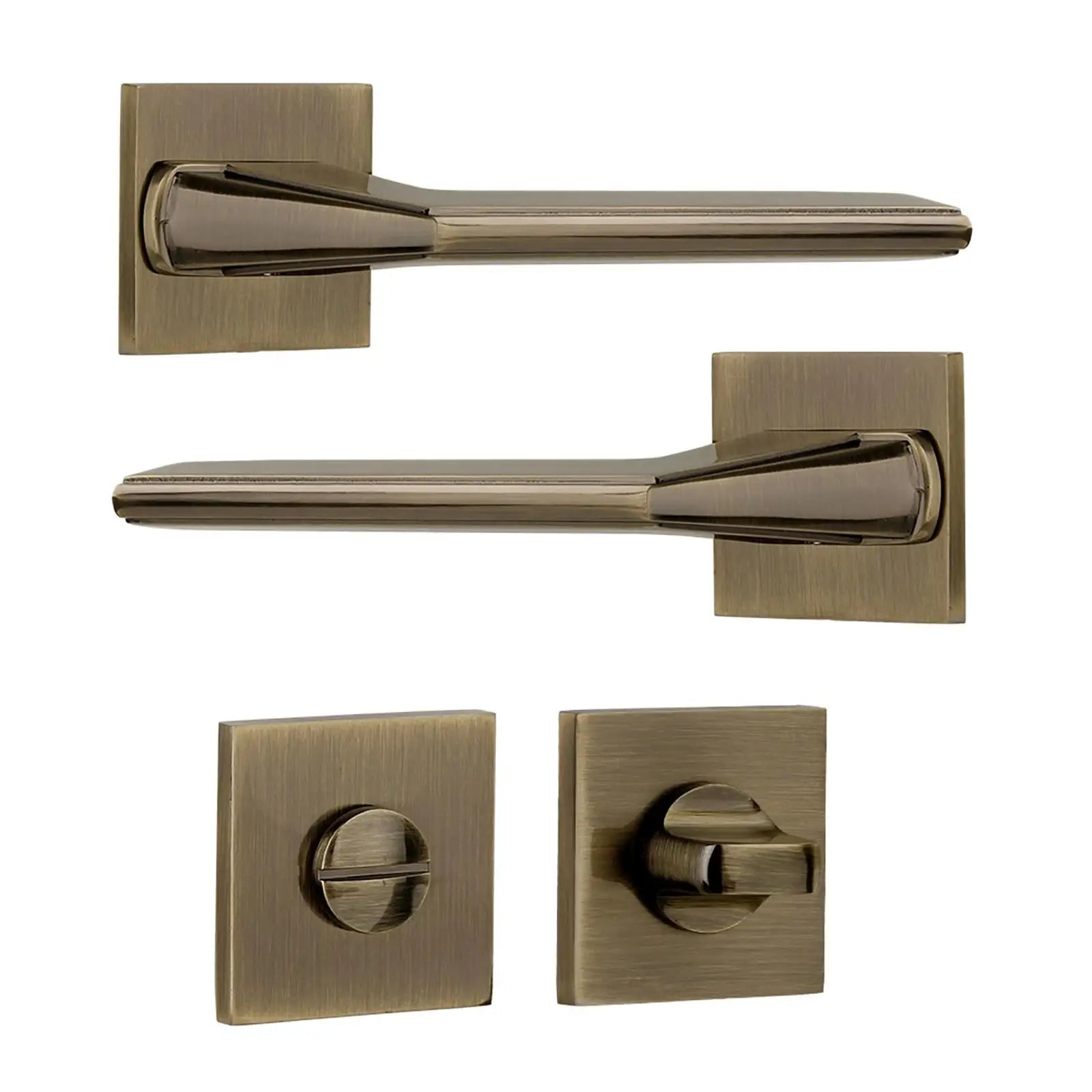 Antique brass door hardware set from Pera Antique Brass Bathroom Door Handles Kit