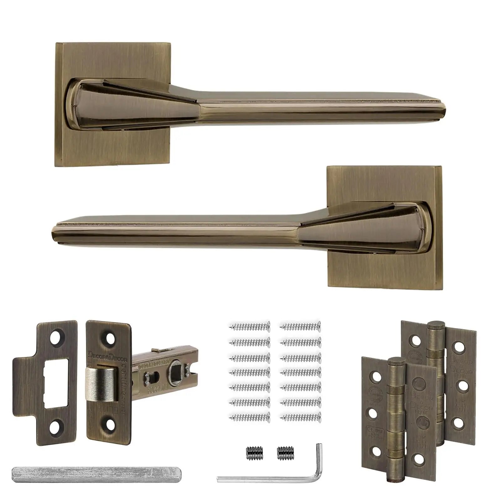 Pera Antique Brass Passage Door Handles - Latch and Hinge Set - & Handle –