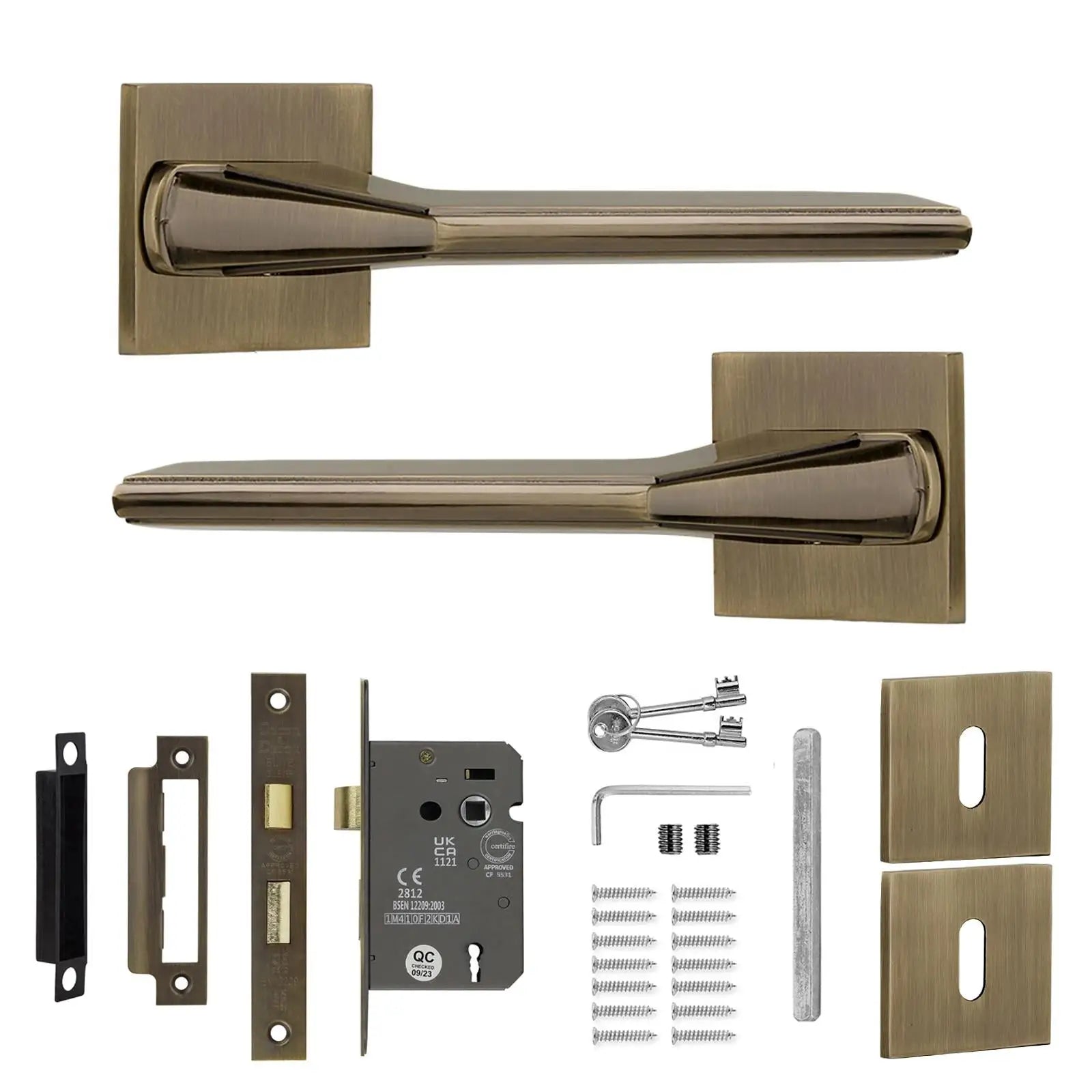 Pera Antique Brass Privacy Door Handles - Sash Lock Kit Set - –