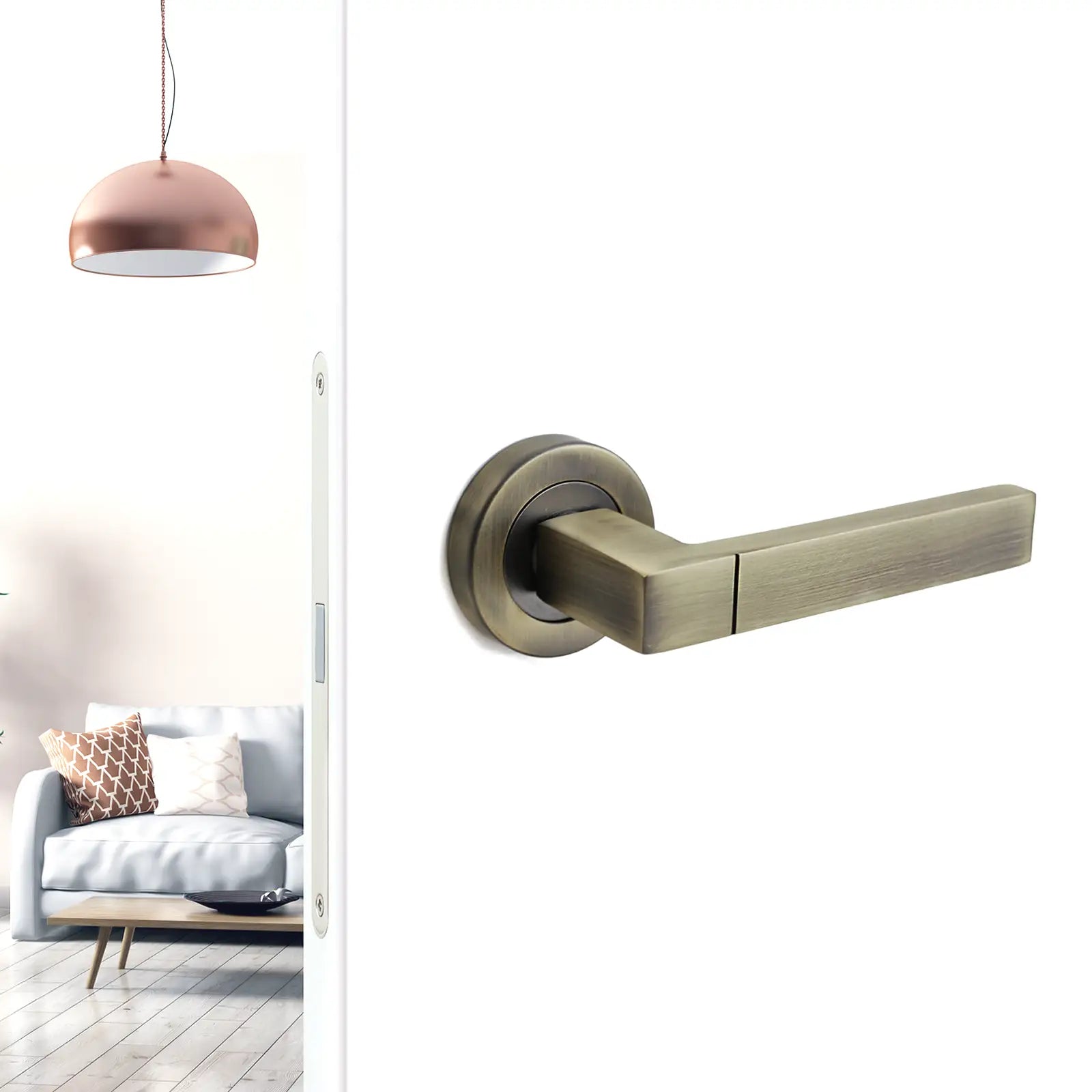 Lumina Antique Brass Privacy Door Lever Handles - Sash Lock Kit Set - Decor And Decor
