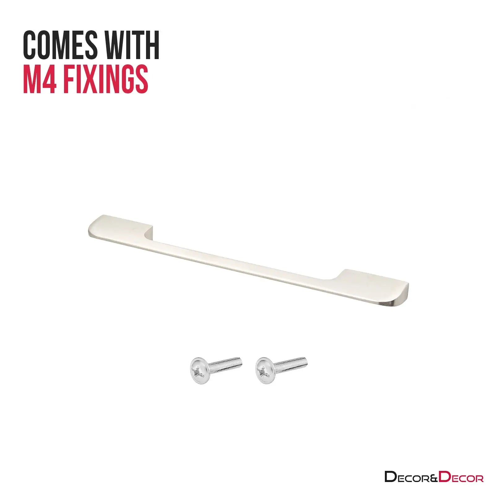 Silver cabinet handle with screws for Semma D Shaped Kitchen Door Handle in Satin Nickel