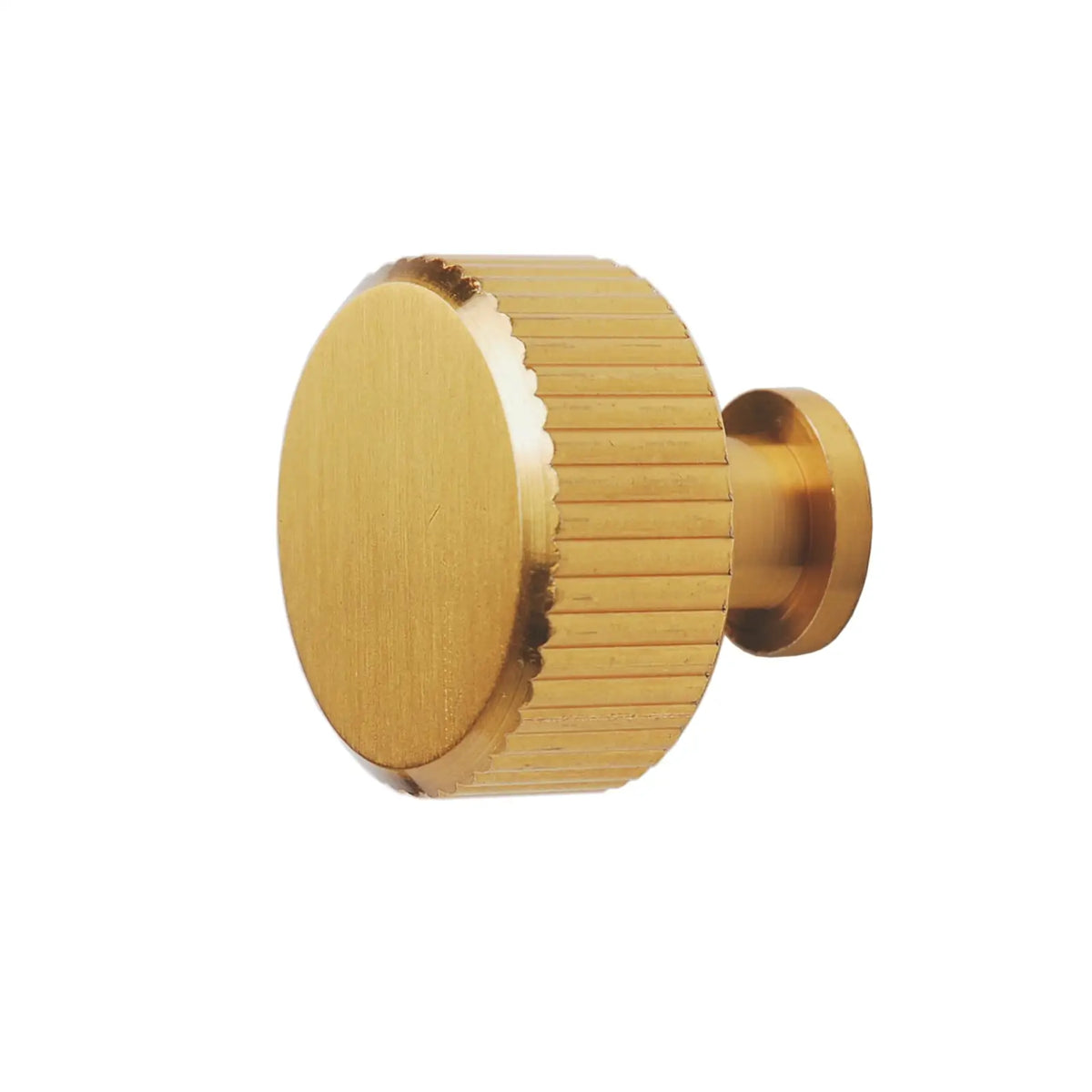 Gold-colored ridged knob for Sienna Lines Knurled Round Cabinet Knob in Matt Gold