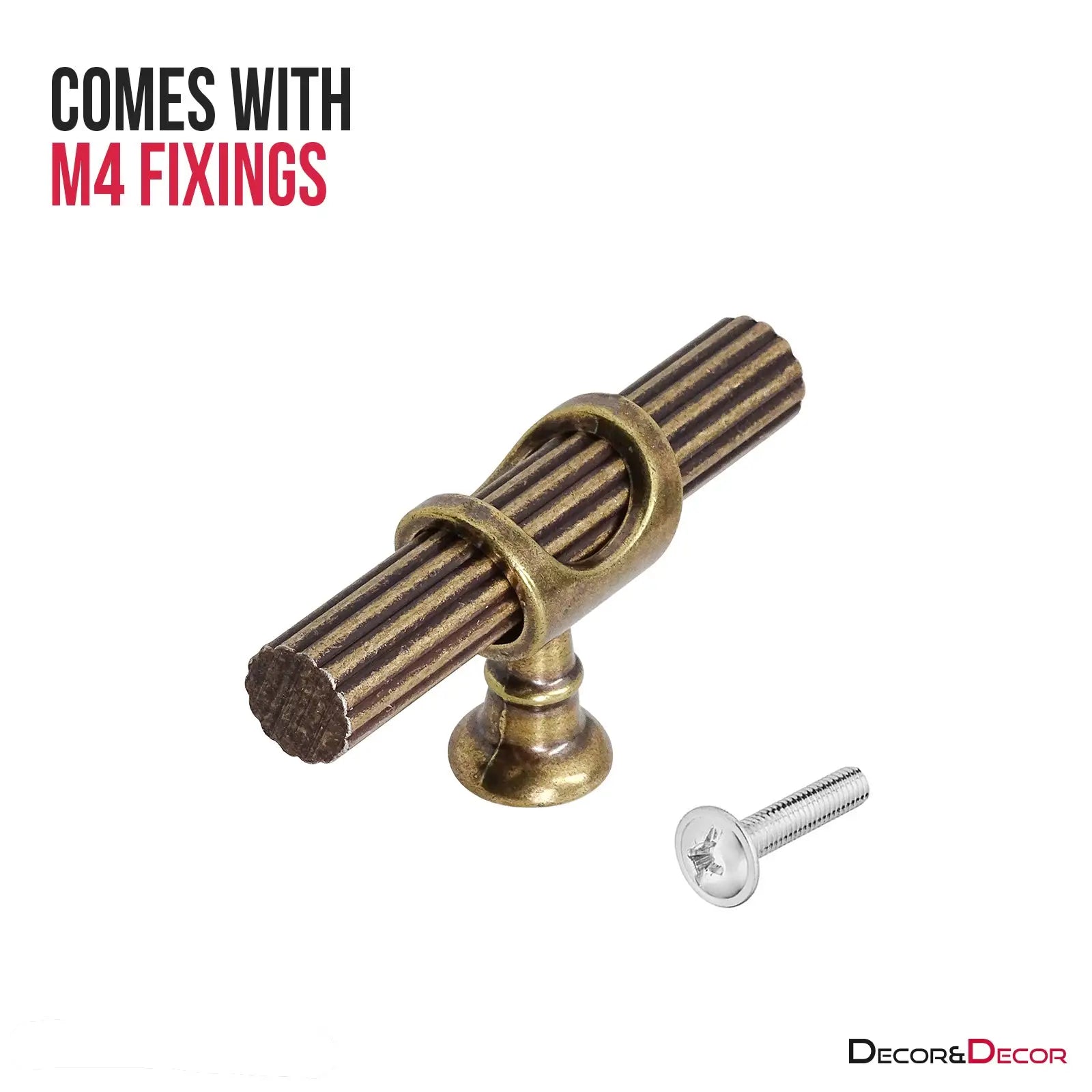 Antique brass Sienna Lines Knurled T-Bar kitchen cabinet pull knob for elegant decor