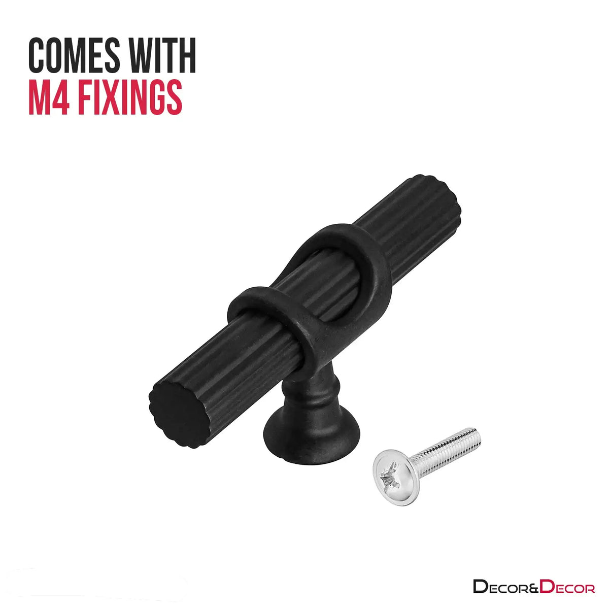 Sienna - Lines Knurled T-Bar Kitchen Cabinet Pull Knob - Matt Black - Knobs – Elegant Design