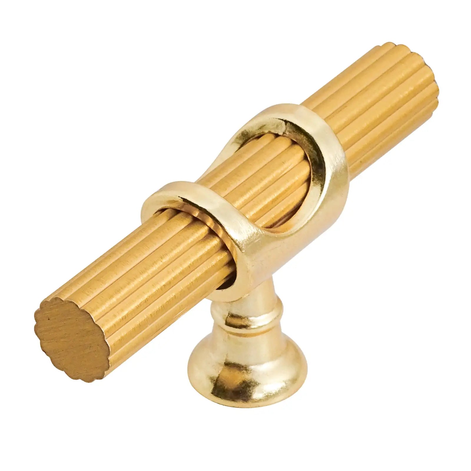Gold fluted cabinet pull in Sienna Lines Knurled T-Bar design for modern kitchens