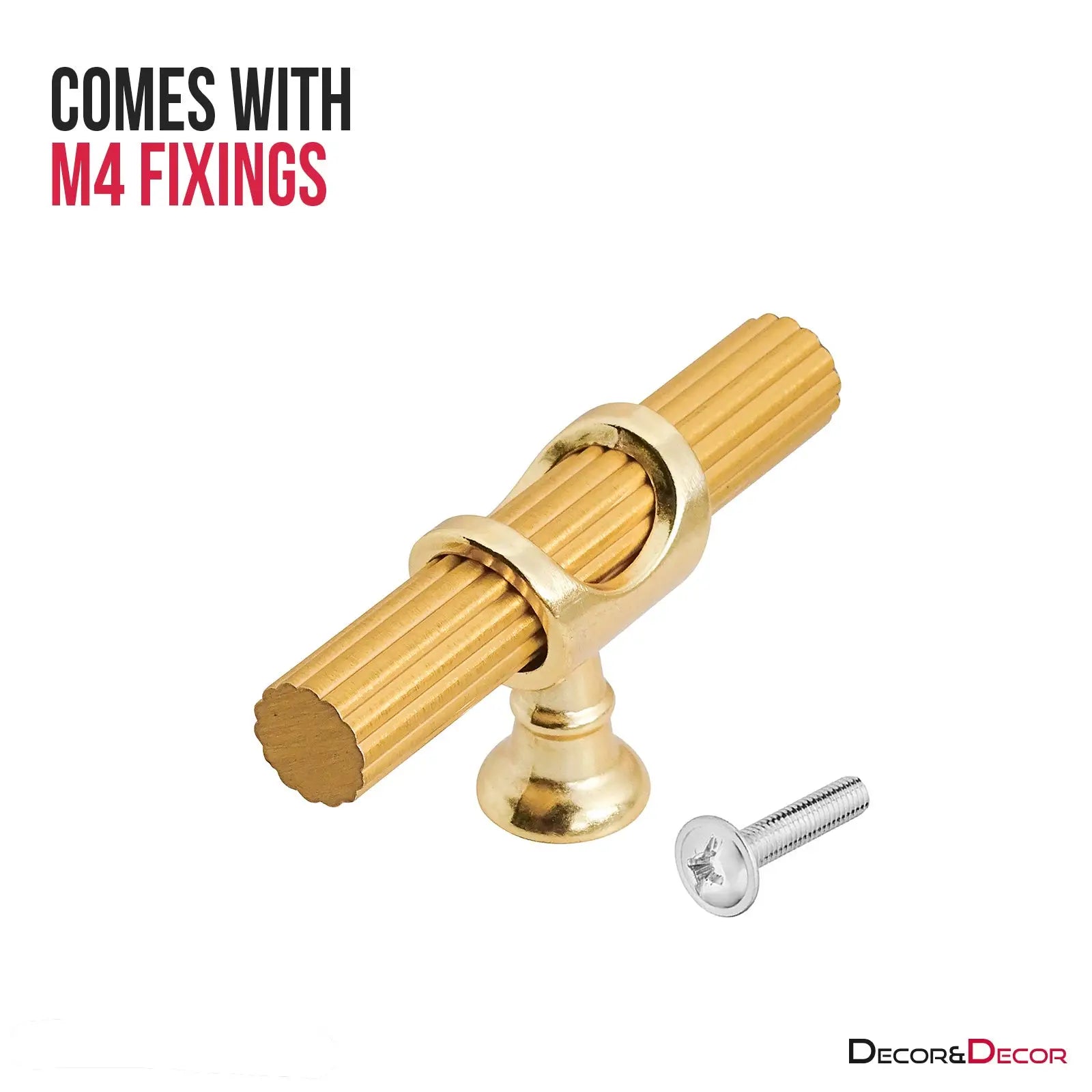 Gold fluted cabinet pull with screw for Sienna Lines Knurled T-Bar Kitchen Cabinet Pull
