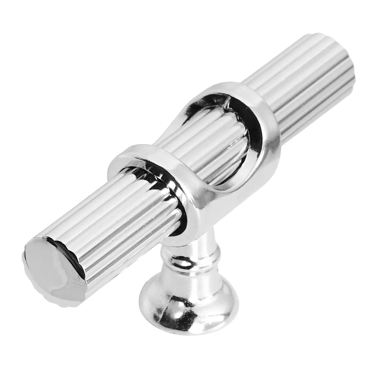Polished chrome cabinet pull from Sienna Lines Knurled T-Bar Kitchen Collection