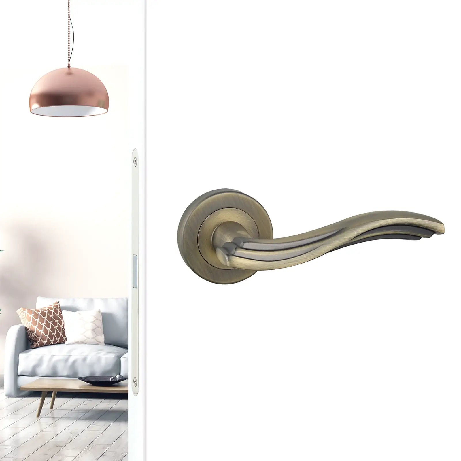 Solace Antique Brass Privacy Door Lever Handles - Sash Lock Kit Set - Decor And Decor