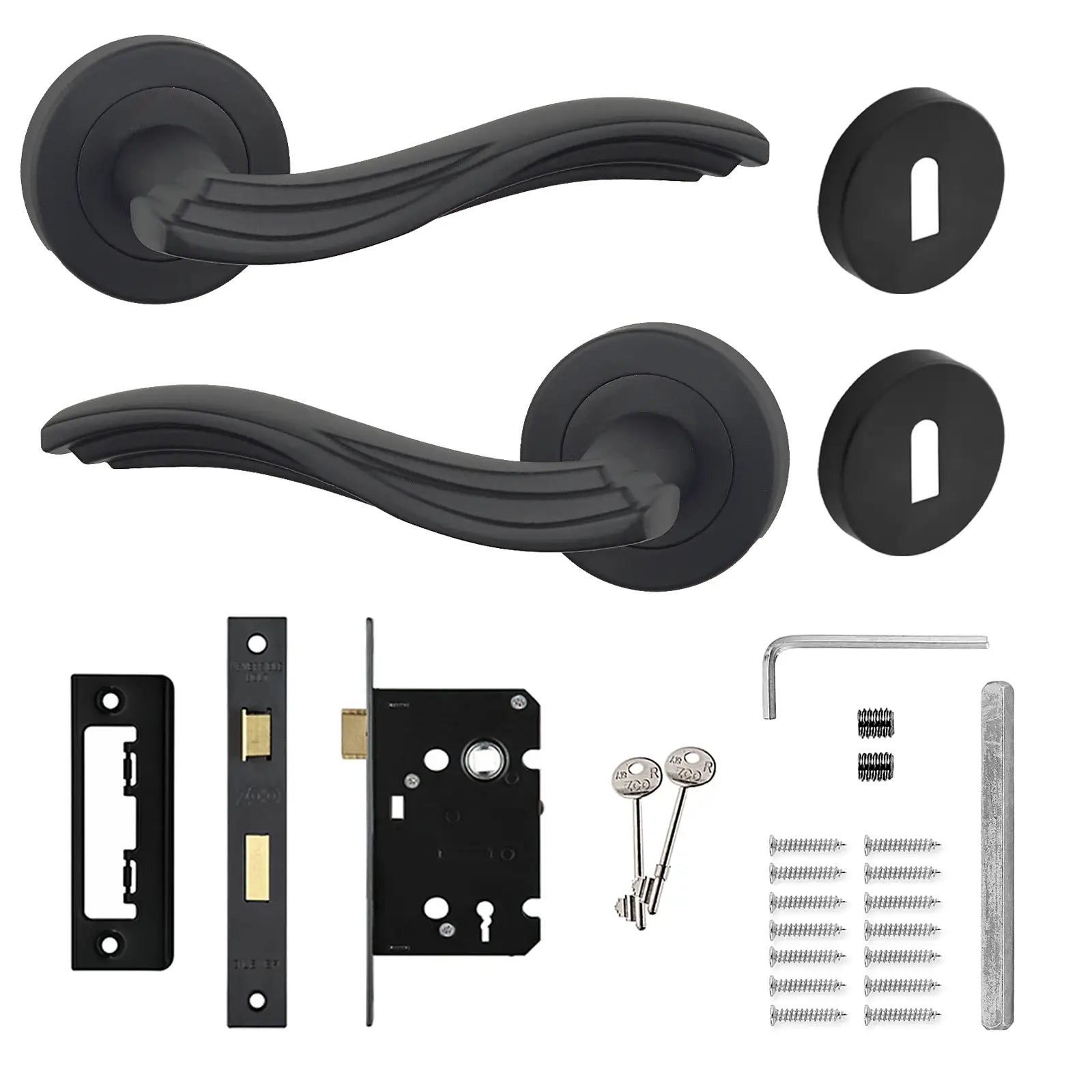 Solace Matt Black Privacy Door Lever Handles - Sash Lock Kit Set - Decor And Decor