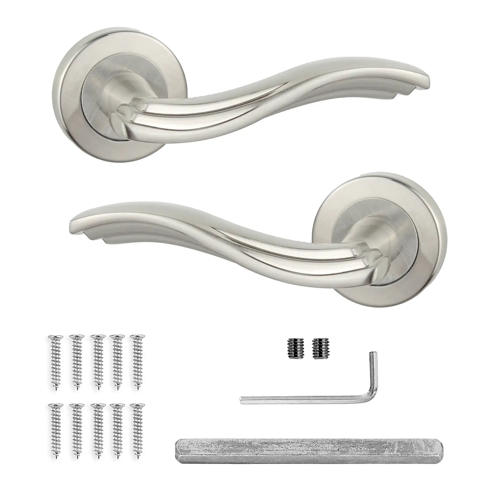 Solace Satin Nickel Bathroom Door Lever Handles - Bathroom Kit Set - Decor And Decor