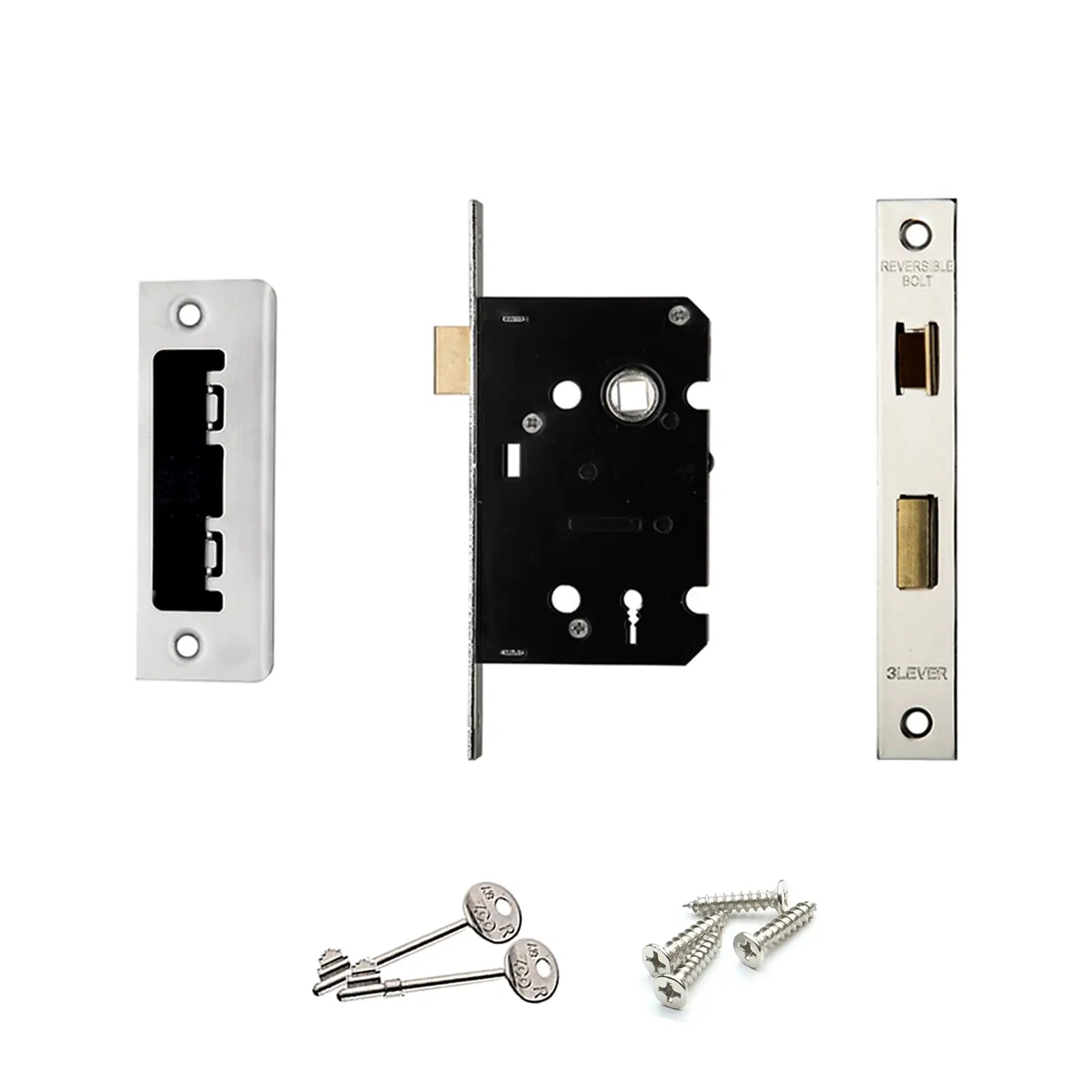 Solace Satin Nickel Privacy Door Lever Handles - Sash Lock Kit Set - Decor And Decor