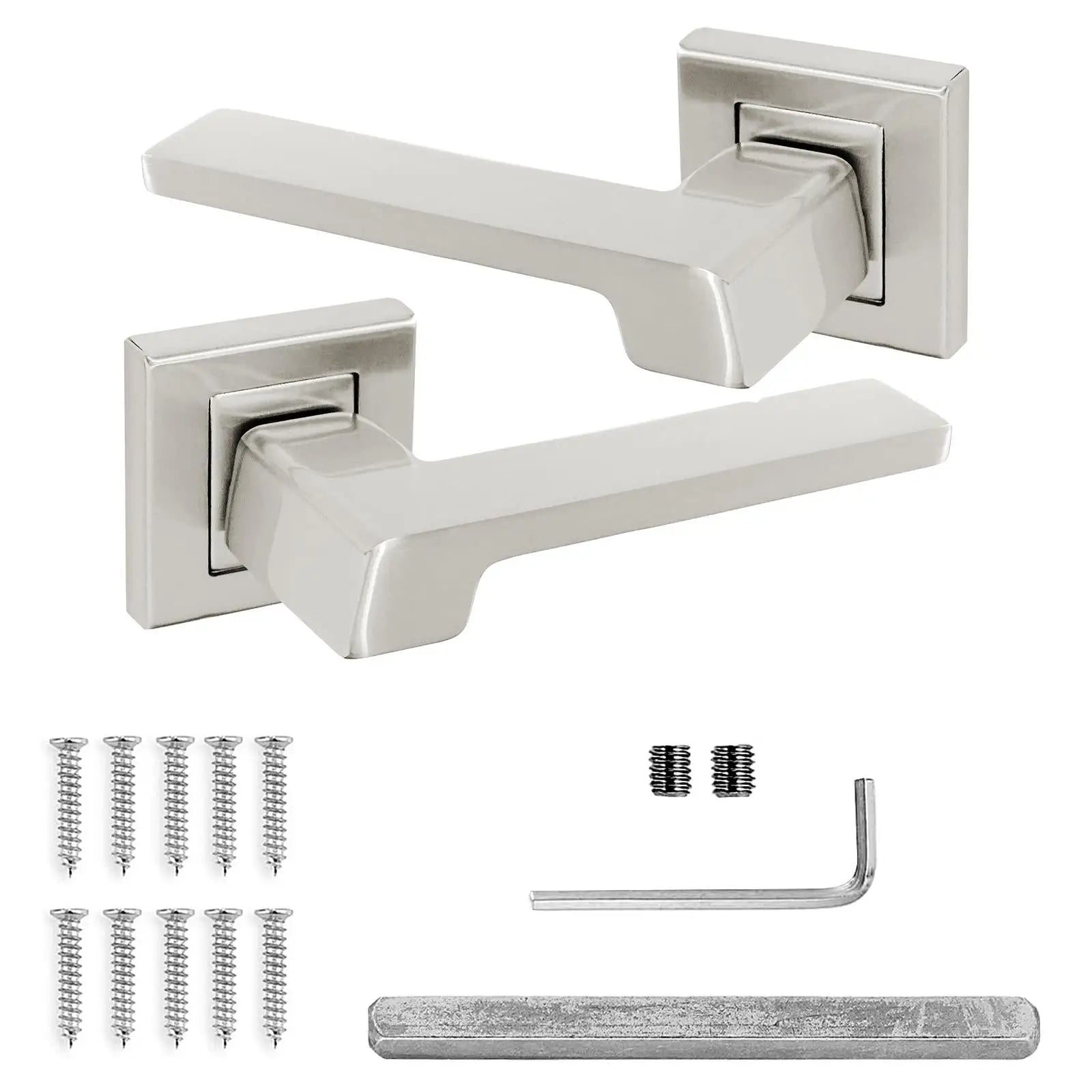 Brushed nickel door handle set with hardware from Spectra Satin Nickel Door Handle