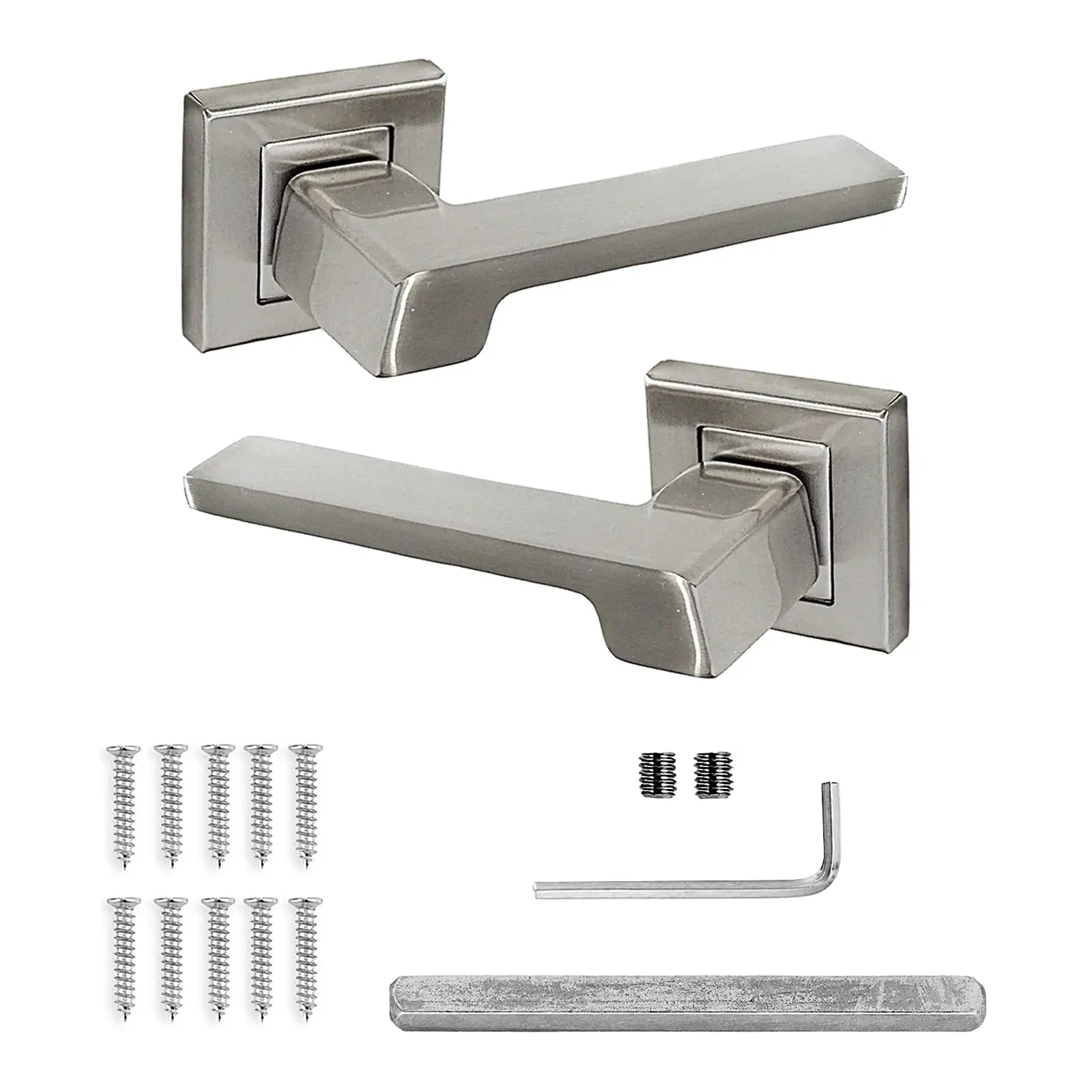 Spectra Satin Nickel Privacy Door Lever Handles - Sash Lock Kit Set - Decor And Decor
