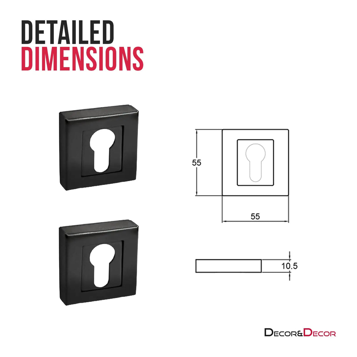 Square Euro Cylinder Keyhole Cover Escutcheon - Matt Black – view 2