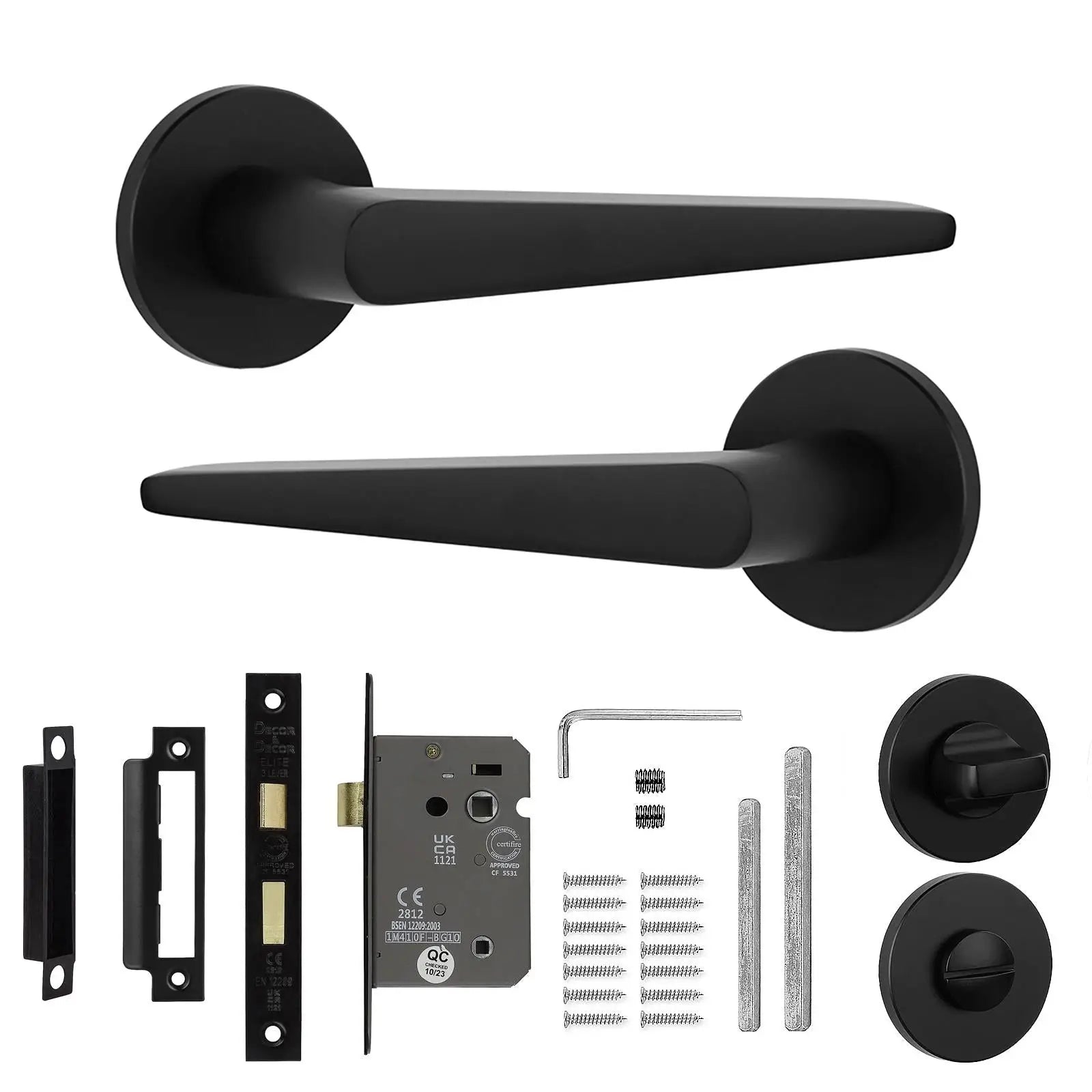Terra Matt Black Bathroom Door Handles - Kit - Handle Set – Durable & Stylish
