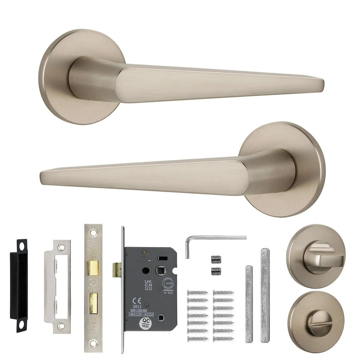 Terra Satin Nickel Bathroom Door Handles - Bathroom Kit