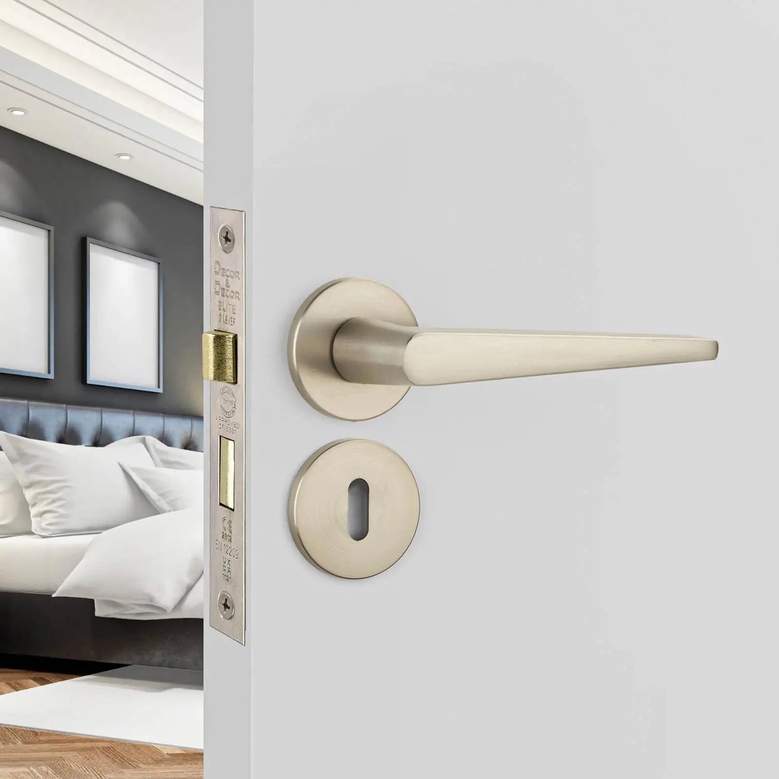 Terra Satin Nickel Privacy Door Handles - Sash Lock Kit Set - Handle –