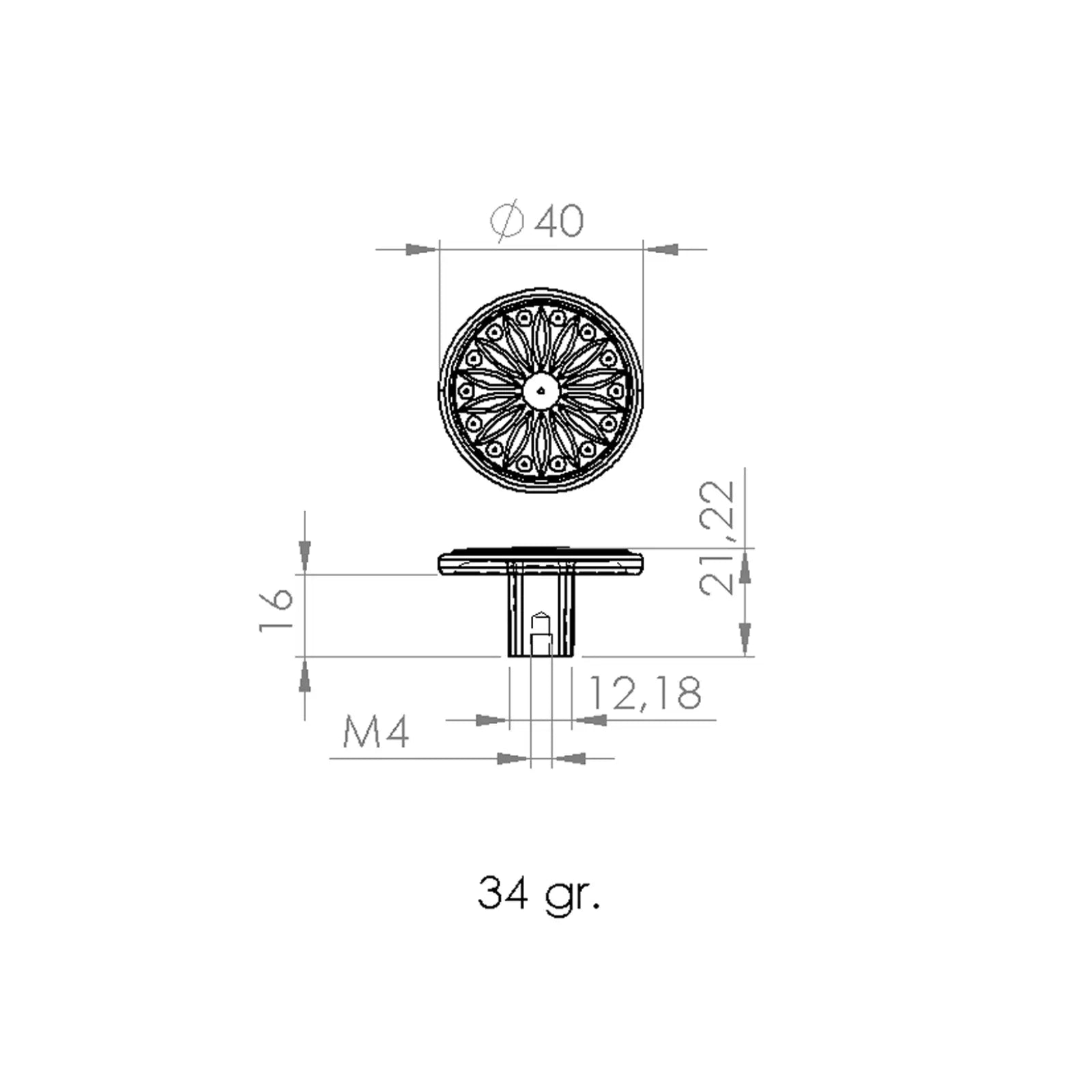 Circular decorative knob with dimensions for Torero Vintage Round Cupboard Knob Antique Brass