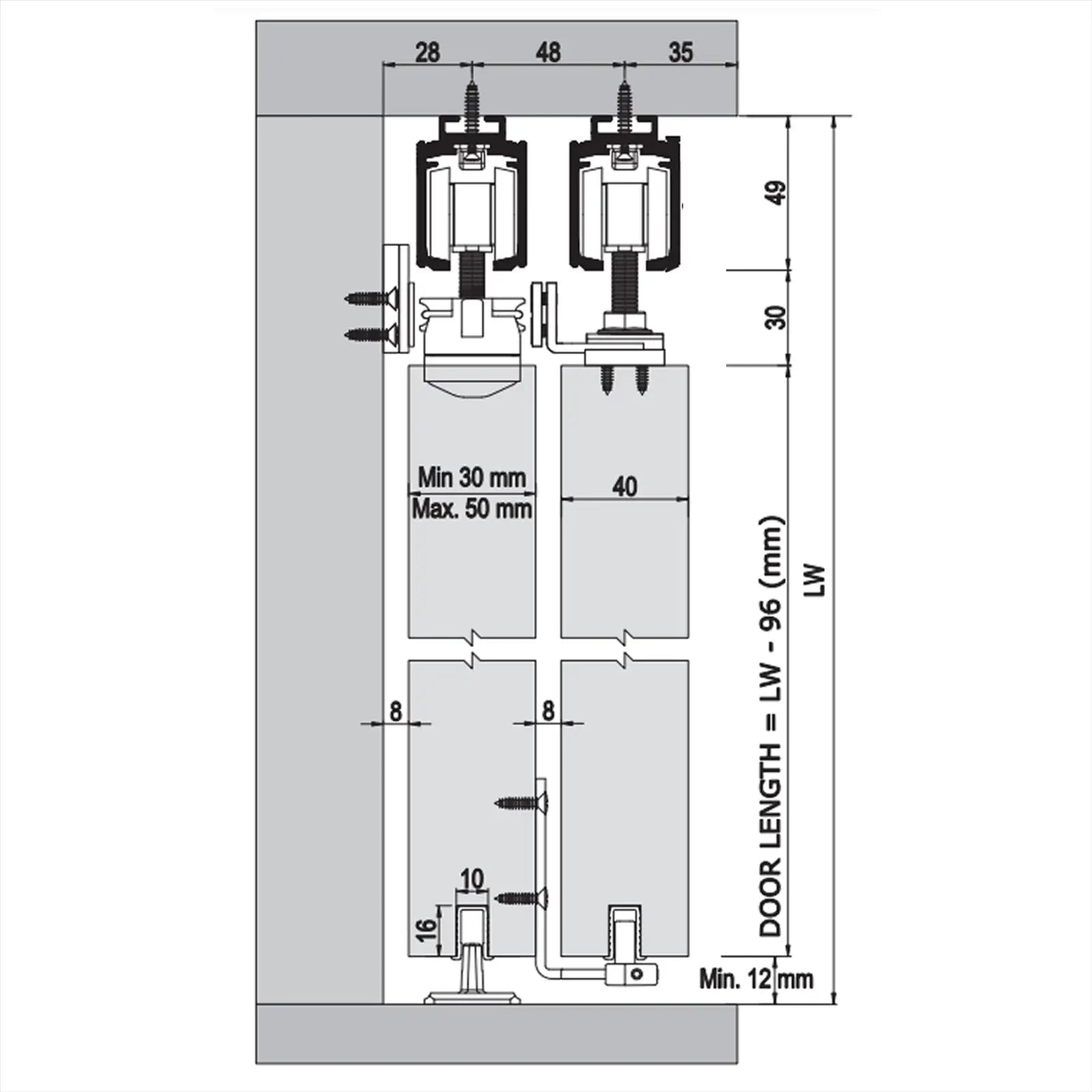 TP-Slide Double Telescopic Sliding Door Kit - 2 + 2 Door - 6000mm Track - Decor And Decor