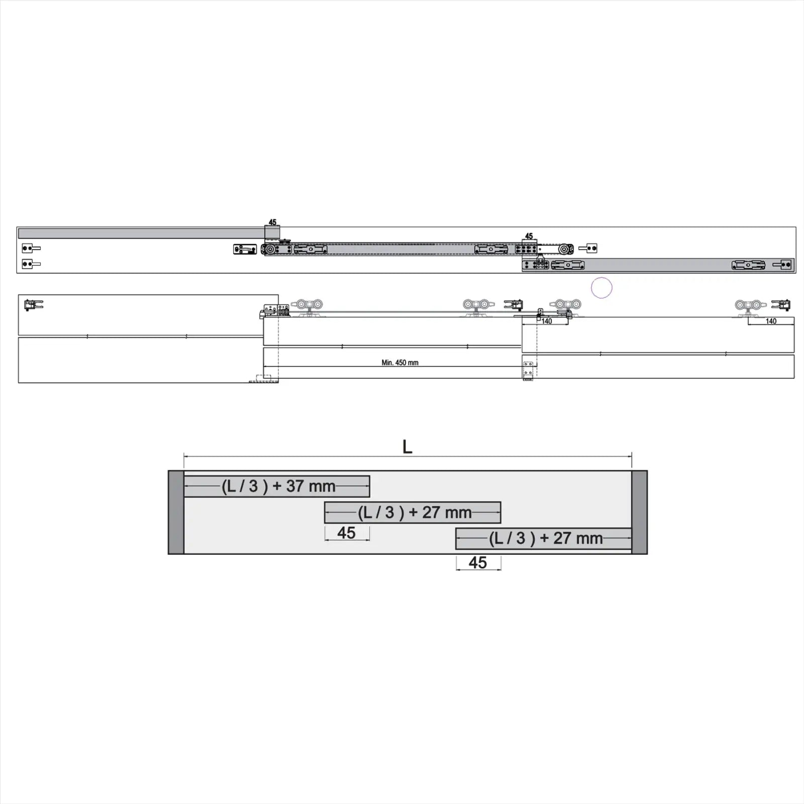 TP-Slide Double Telescopic Sliding Door Kit - 3 + 3 Door - 7200mm Track - Decor And Decor