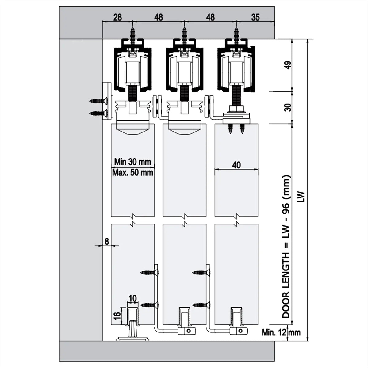 TP-Slide Double Telescopic Sliding Door Kit - 3 + 3 Door - 7200mm Track – view 6