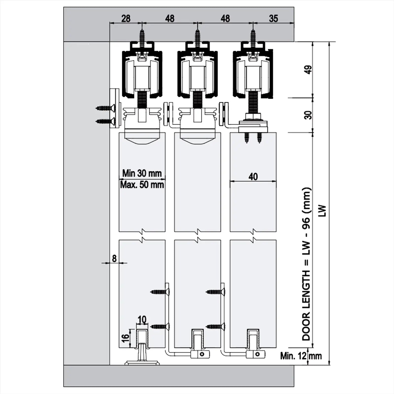 TP-Slide Double Telescopic Sliding Door Kit - 3 + 3 Door - 7200mm Track - Decor And Decor