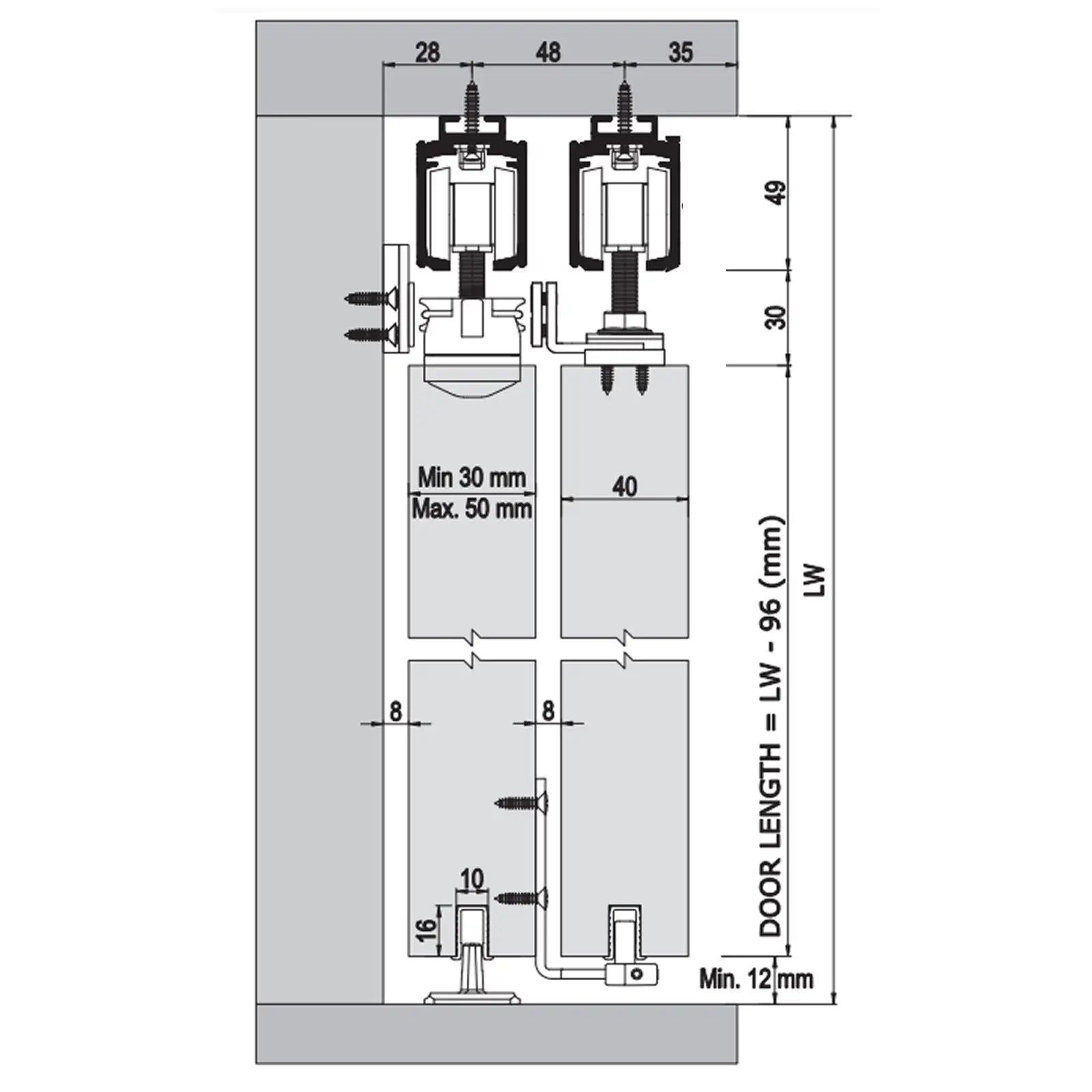TP-Slide Telescopic Sliding Door Kit - 2 Door - 3000mm Track - Decor And Decor