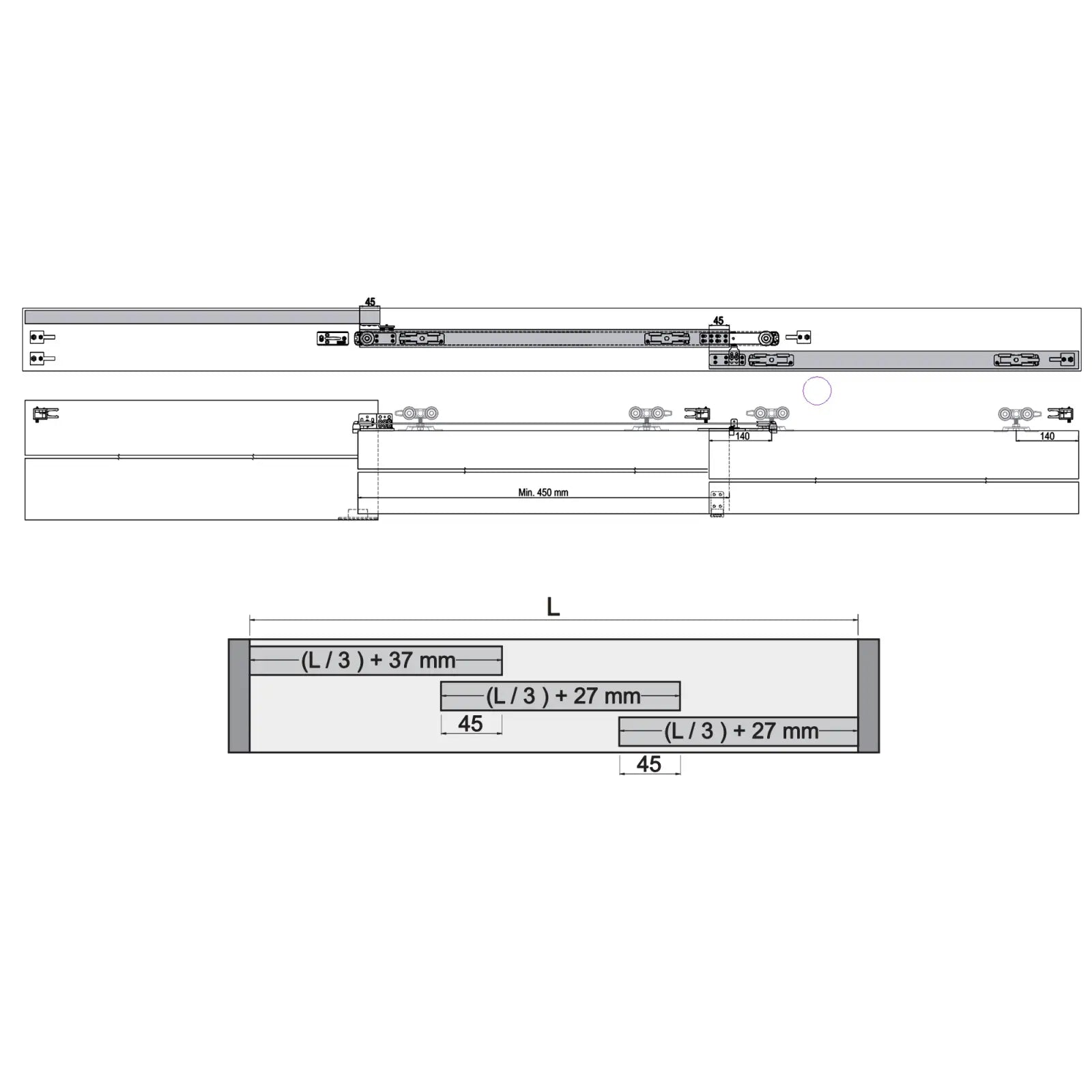 TP-Slide Telescopic Sliding Door Kit - 2 Door - 3000mm Track - Decor And Decor