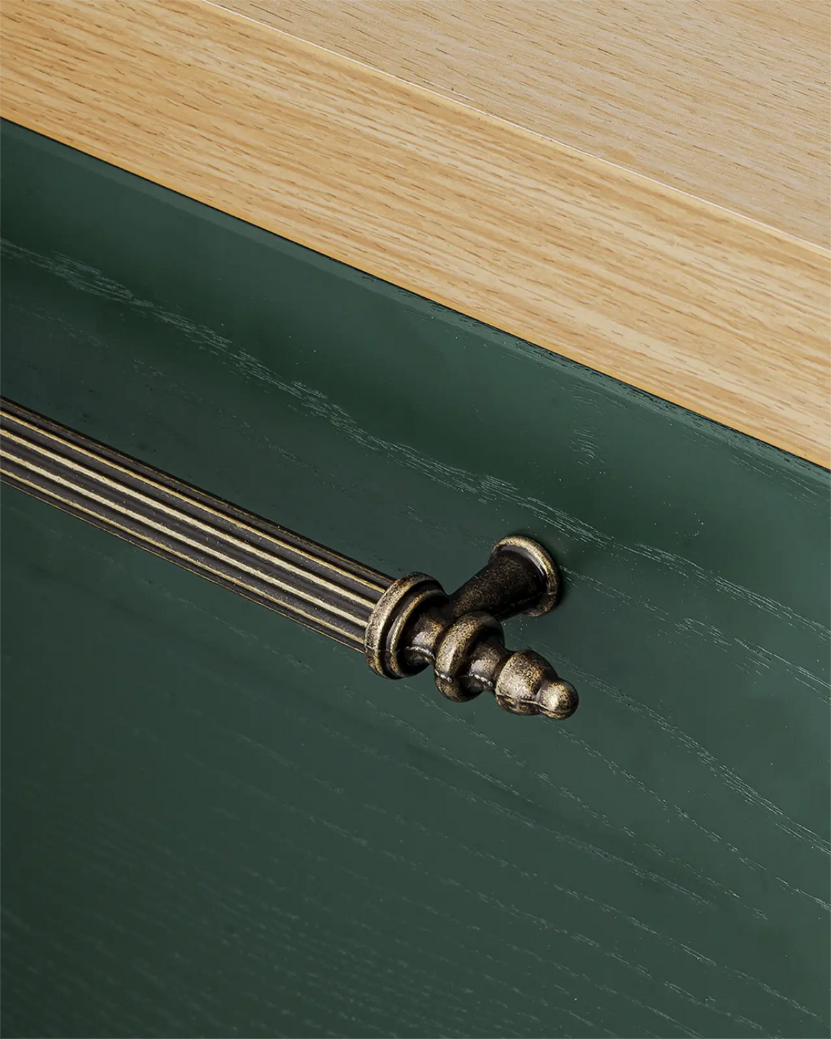 Ornate metal drawer pull on Vandon Traditional T-Bar Kitchen Drawer Handle in Antique Brass