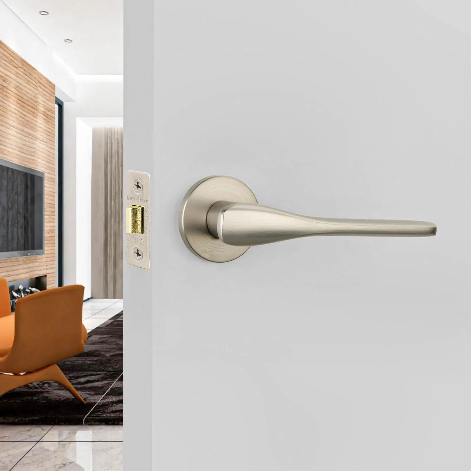 Verita Satin Nickel Passage Door Handles - Latch and Hinge Set - & Handle –