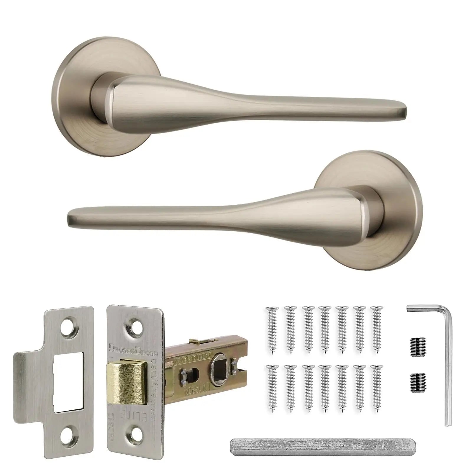 Verita Satin Nickel Passage Door Handles - Latch Kit Set - –