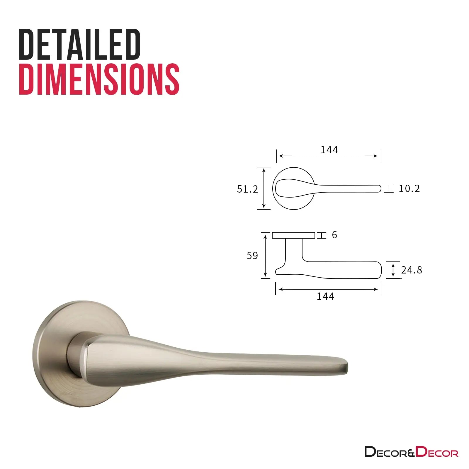 Verita Satin Nickel Passage Door Handles - Latch Kit Set - –