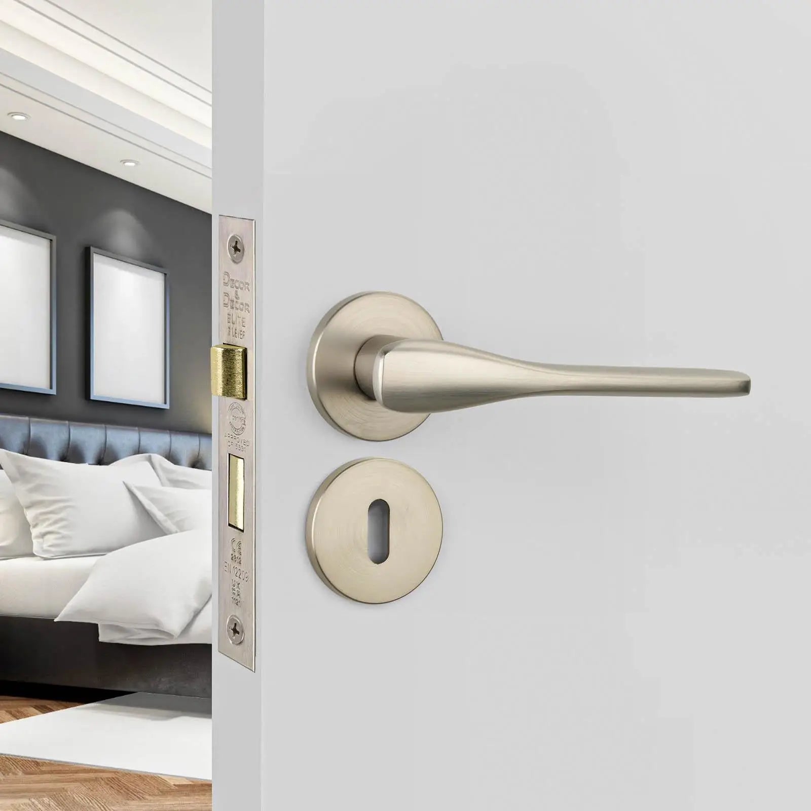Verita Satin Nickel Privacy Door Handles - Sash Lock Kit Set - –