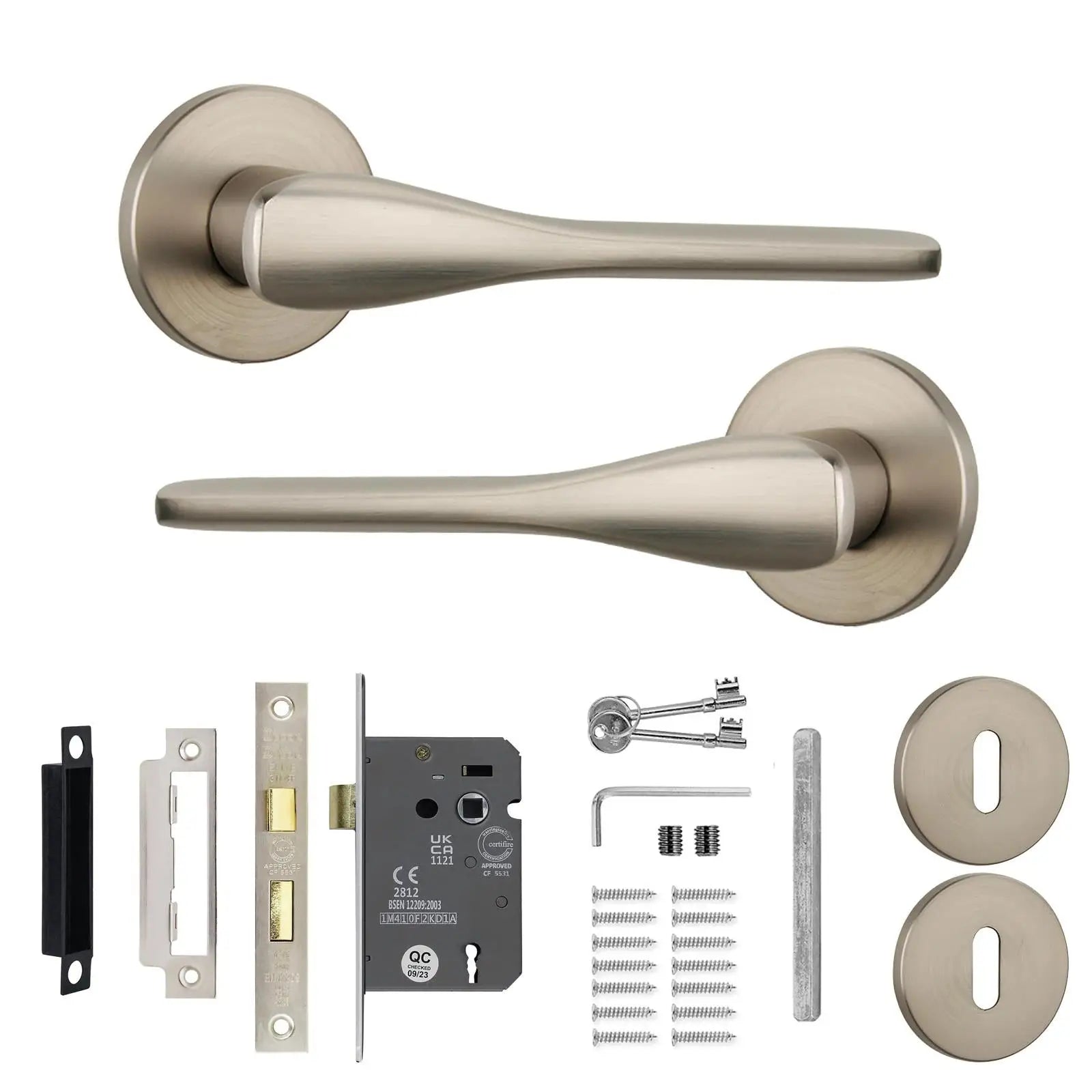 Verita Satin Nickel Privacy Door Handles - Sash Lock Kit Set - –