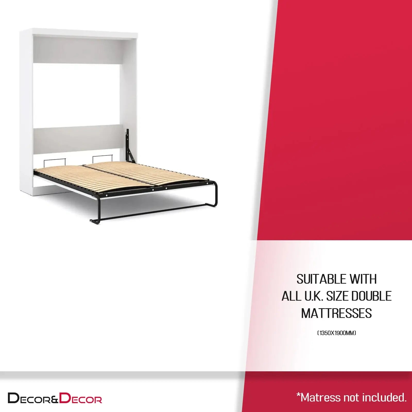 White wall bed frame of the Vertical Pull Down Double Wall Bed for space-saving solutions