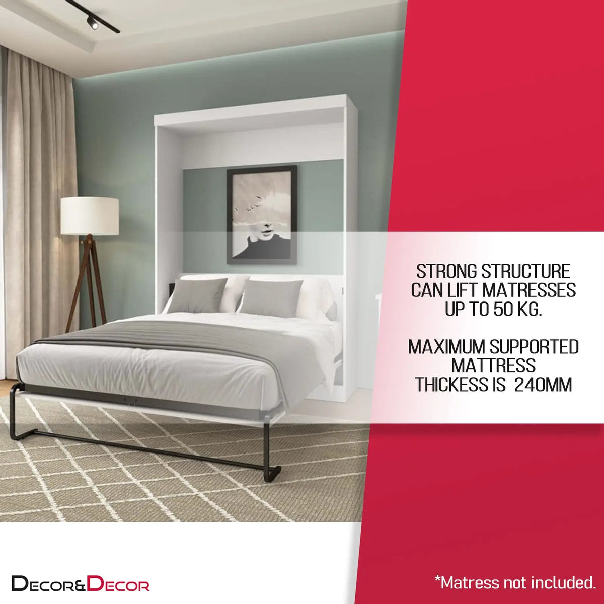 Vertical Pull Down Double Wall Bed featuring a stylish metal frame Murphy bed design