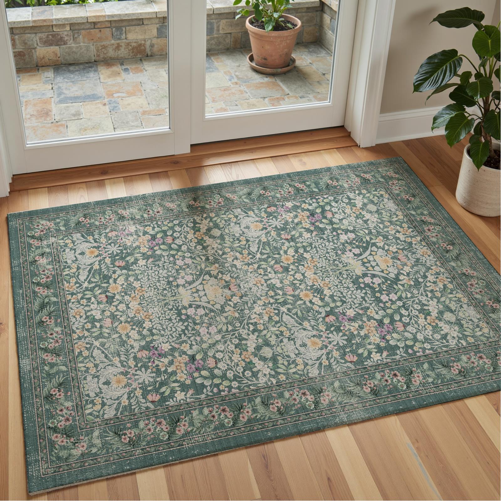 Zafira - Floral Washable Small Runner Rug - 80x150cm - Washable Rugs | Decoranddecor