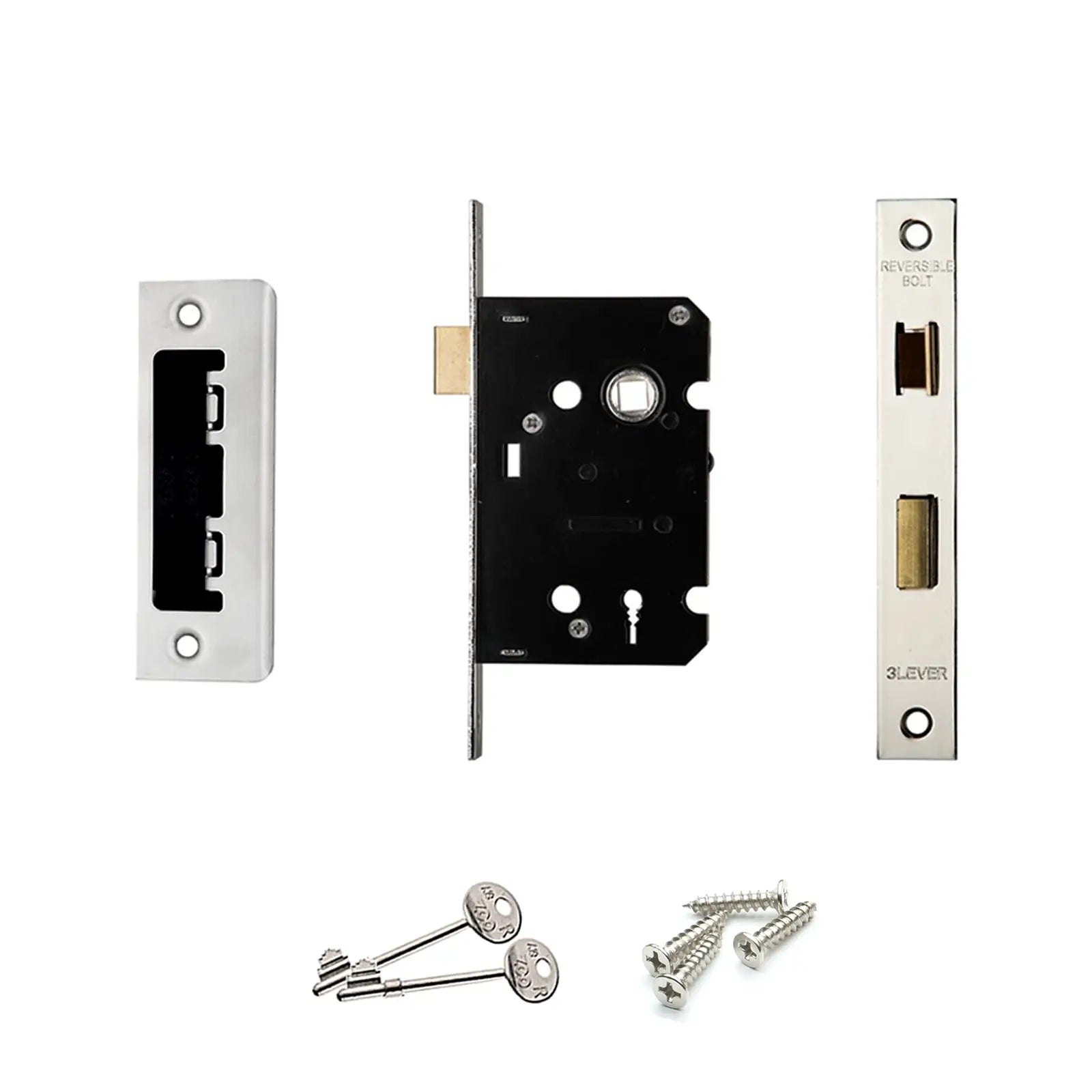 Echo Satin Nickel Privacy Door Lever Handles - Sash Lock Kit Set - Decor And Decor