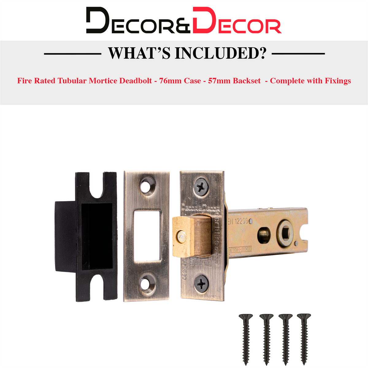 Fire Rated Tubular Bathroom Deadbolt - 76mm - Antique Brass – view 2