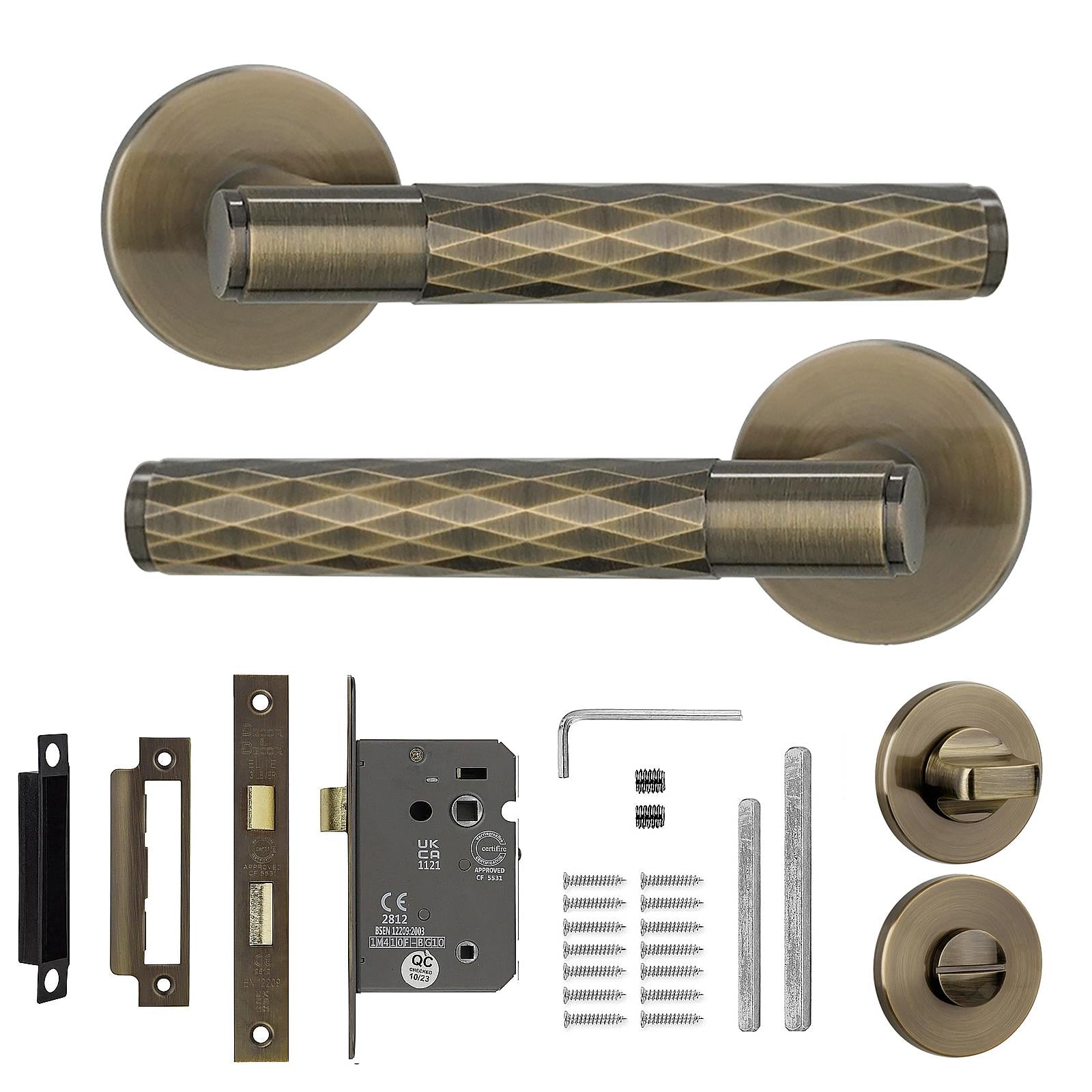 Tore Antique Brass Bathroom Door Handles - Bathroom Kit