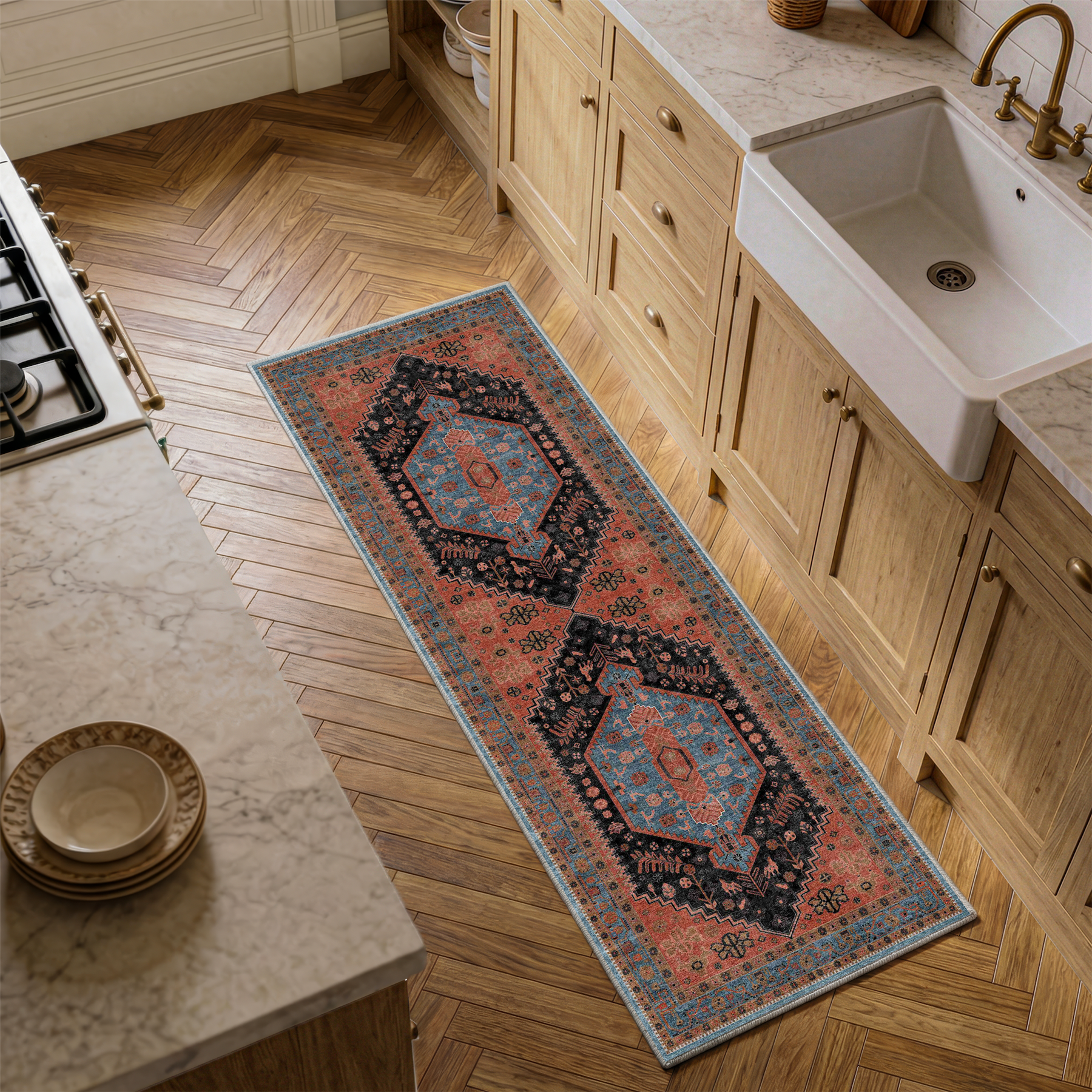 Lunora - Traditional Washable Kitchen Rug - 60x180cm