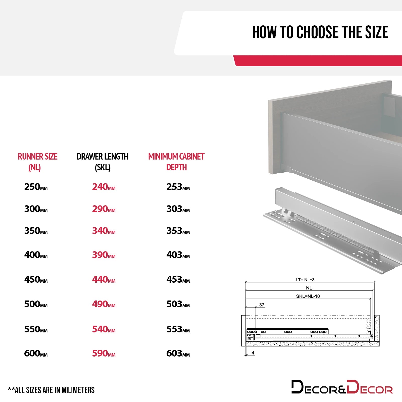 Push to Open and Soft Close - Undermount Drawer Runners - Full Extension - 35 kg Capacity - 500mm Length – view 3