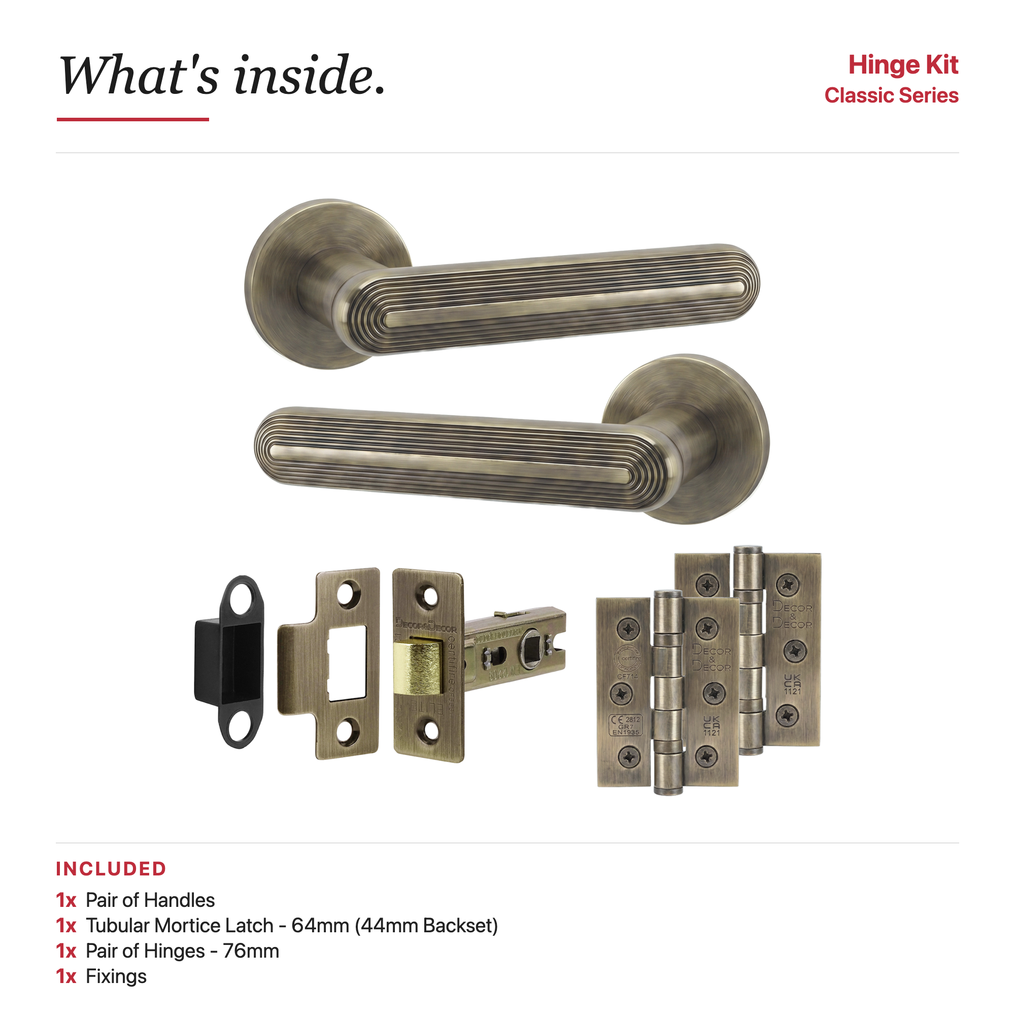 Marin Antique Brass Passage Door Lever Handles - Latch And Hinge Set - Decor And Decor