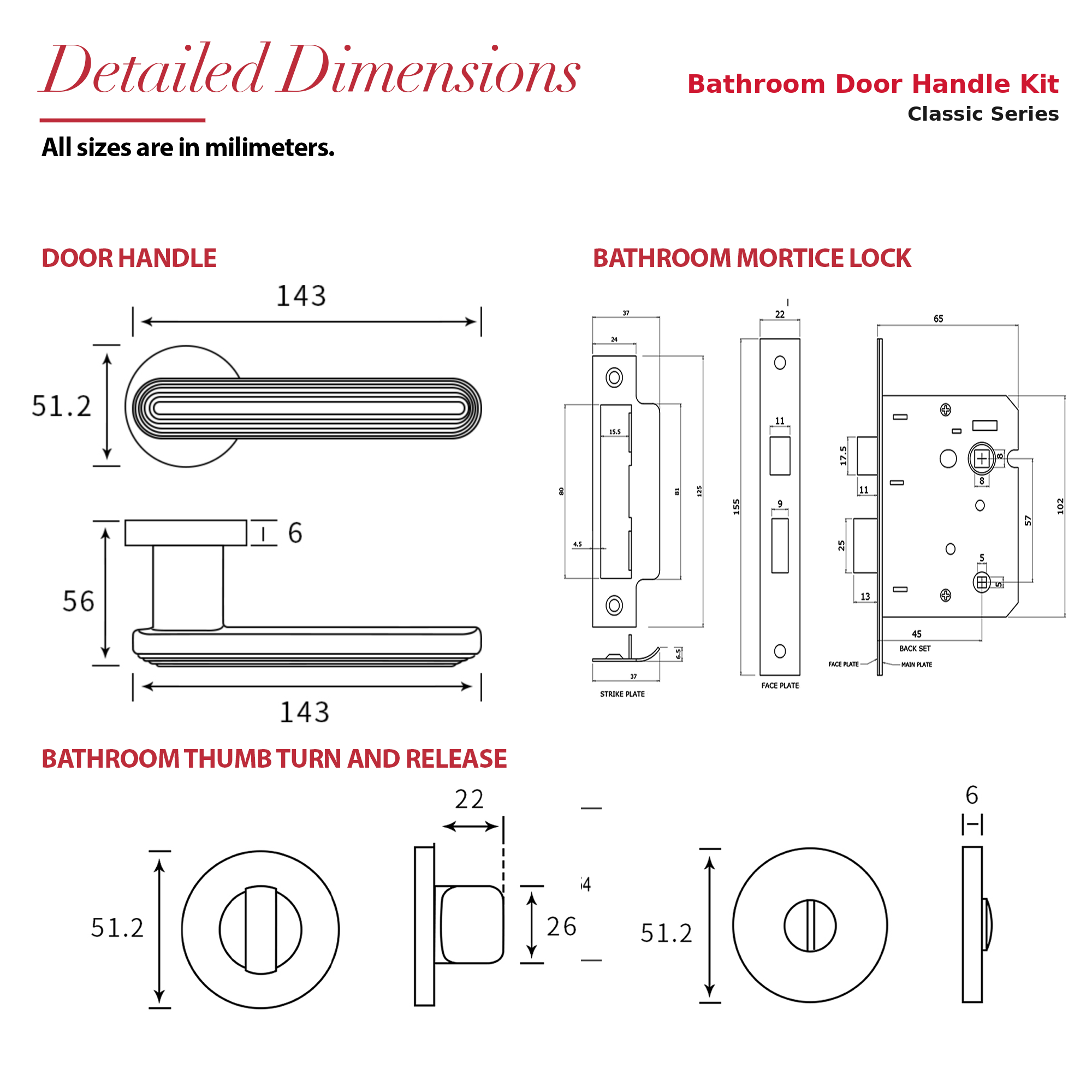 Marin Matt Black Bathroom Door Lever Handles - Bathroom Kit Set - Decor And Decor