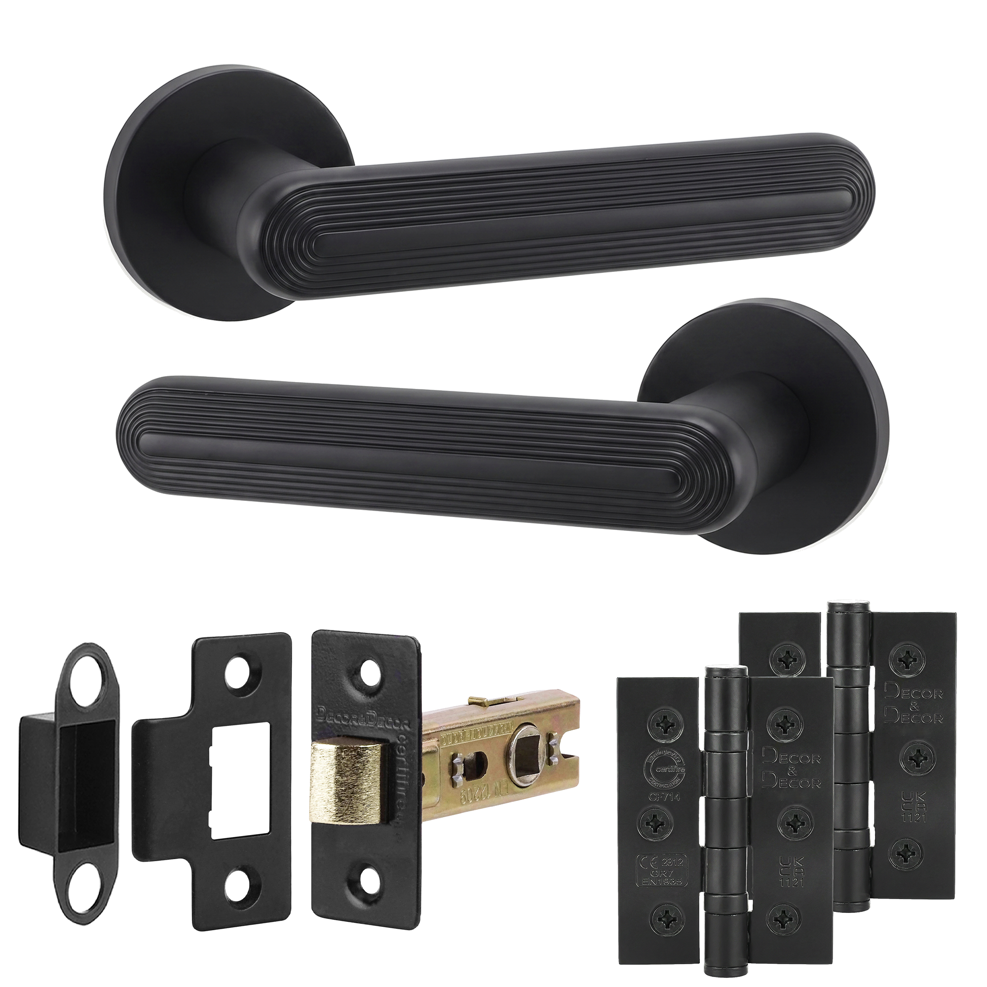 Marin Matt Black Passage Door Lever Handles - Latch and Hinge Set - Decor And Decor