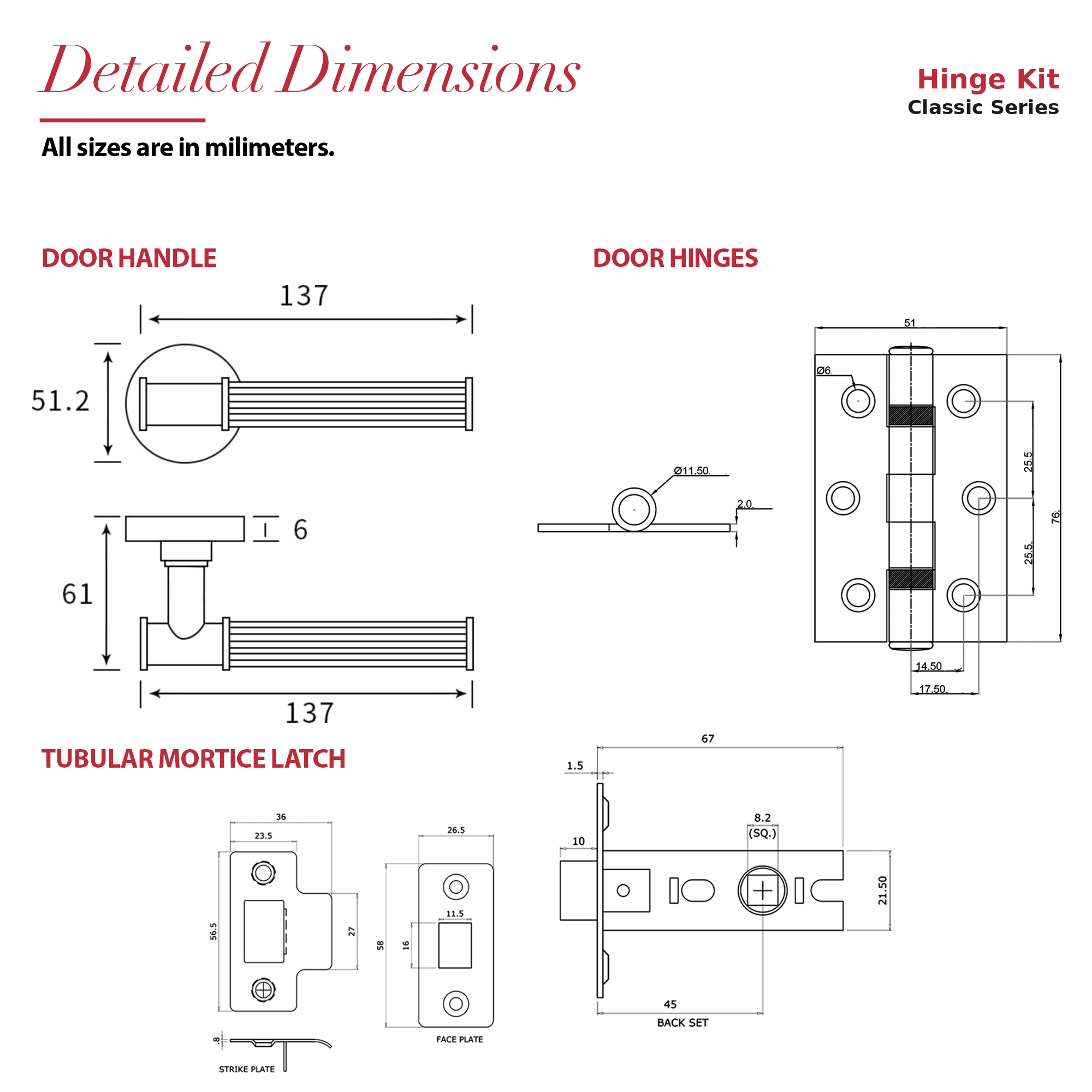 Leto Matt Black Passage Door Lever Handles - Latch and Hinge Set - Decor And Decor