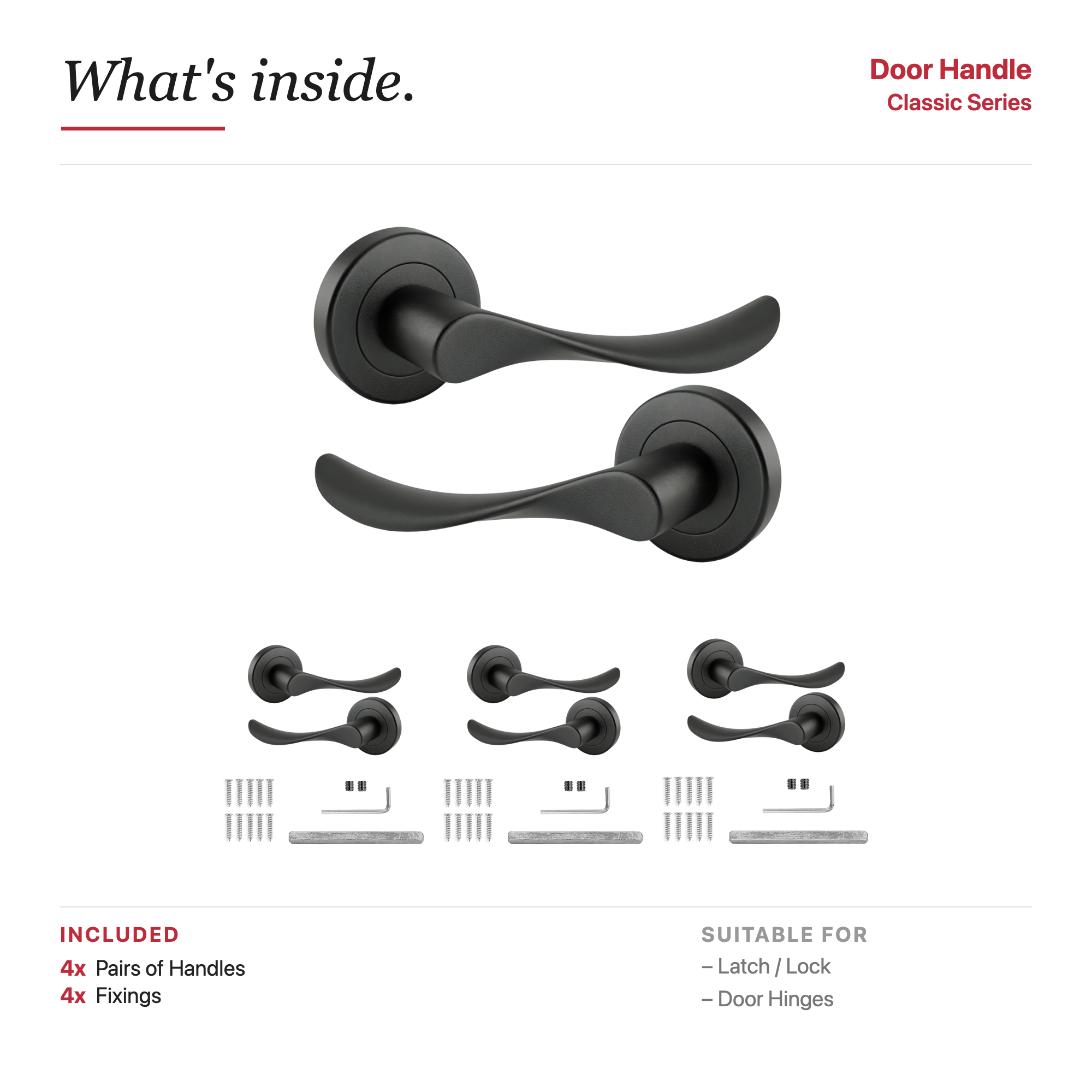 Nimbus Matt Black Door Lever Handles – showing what's included in the box