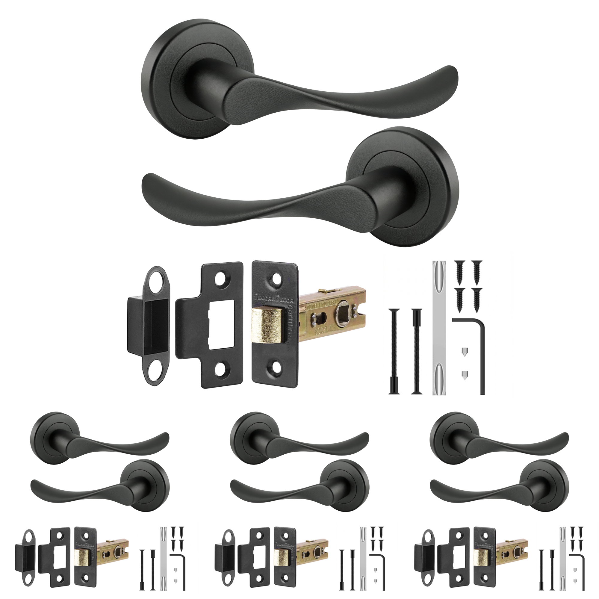 Nimbus Matt Black Passage Door Lever Handles - Latch Kit 76mm - Pack of 4