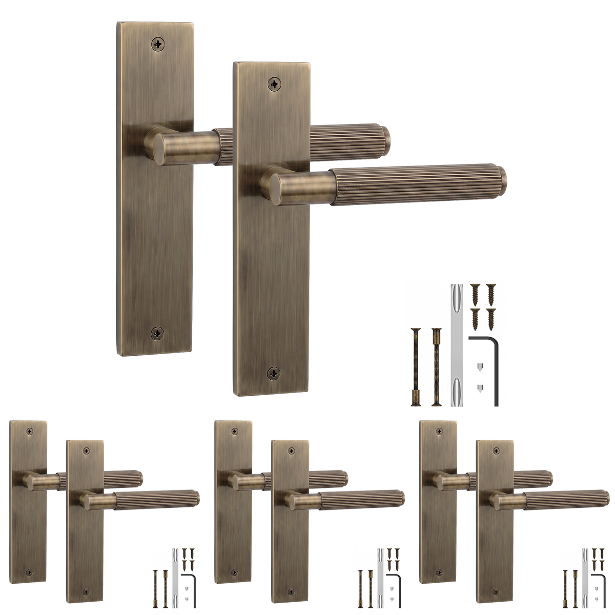 Hera Antique Brass Door Lever Handles on Backplate - Pack of 4 Pairs